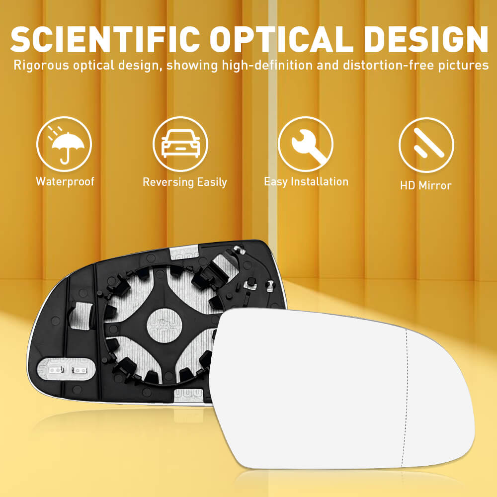 Heated Side Mirror Glass for Audi A3 A4 A5 S4 S5 - Left & Right Replacement - Defrosting Rearview Mirror for Winter Driving Safety