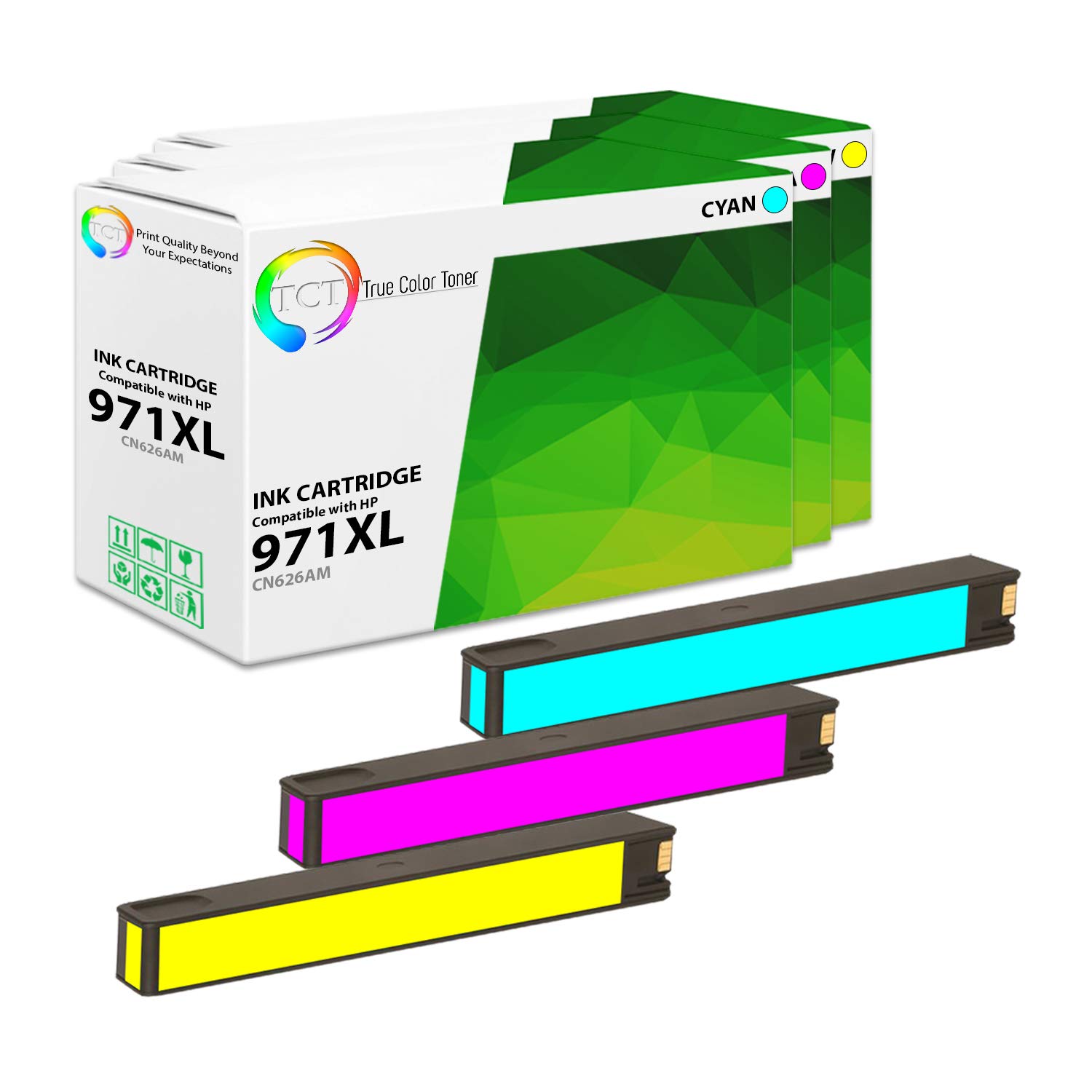 Premium TCT 970XL/971XL 3-Pack Ink Cartridges - HP OfficeJet Pro Compatible (Cyan, Magenta, Yellow) for Home & Office Printing