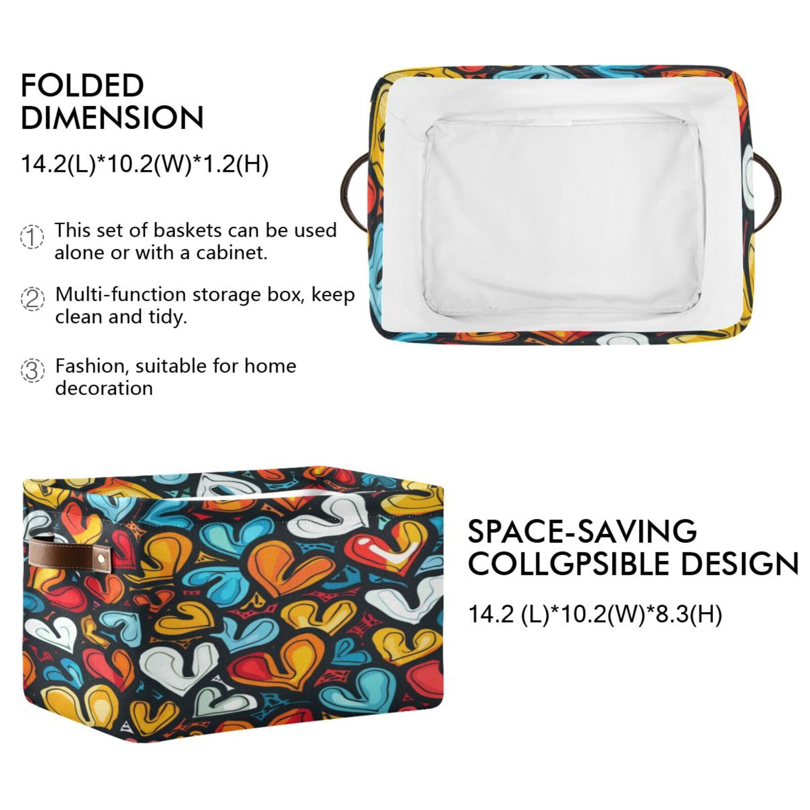 Large Fabric Storage Bins with Handles - Collapsible Heart Baskets for Clothes, Toys & Home Organization | Perfect for Shelves & Closets