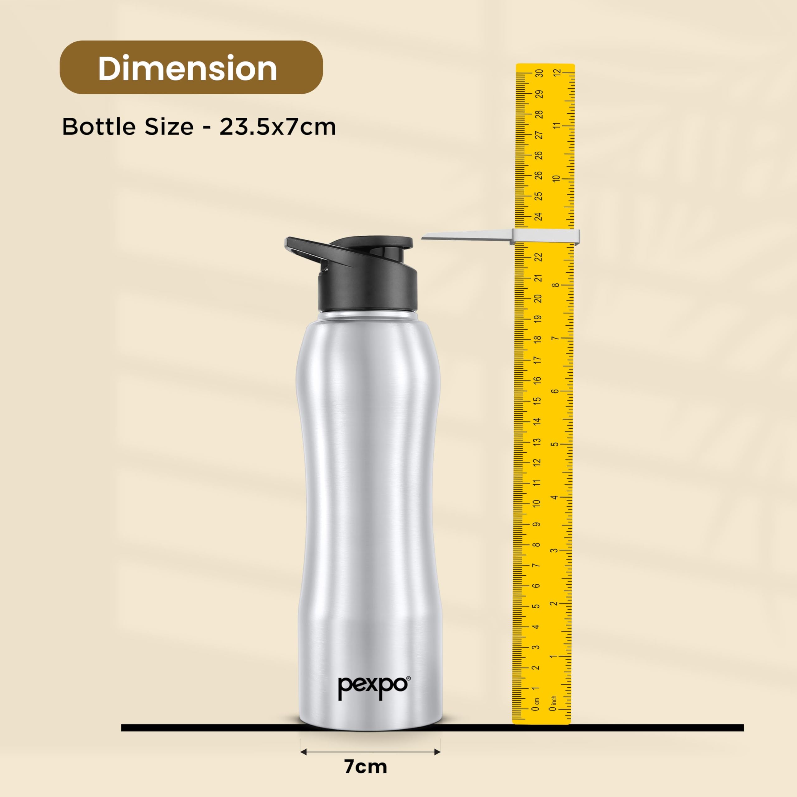 PEXPO Bistro 750ml Stainless Steel Water Bottle - Insulated, Leak Proof, Easy Grip for Gym, Office, Hiking | Silver Single Wall Bottle for Sports, Travel, School & Outdoor Activities | Perfect for Men, Women & Kids