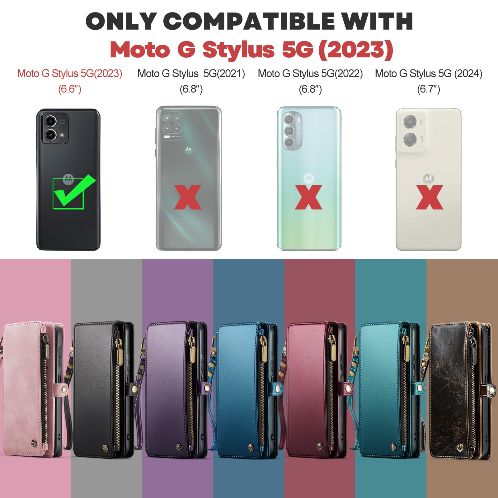 Defencase RFID Blocking Wallet Case for Motorola Moto G Stylus 5G 2023 - Premium PU Leather Magnetic Flip Cover with Card Holder & Zipper Pocket - Perfect for Everyday Use, Travel & Commuting (Coffee)