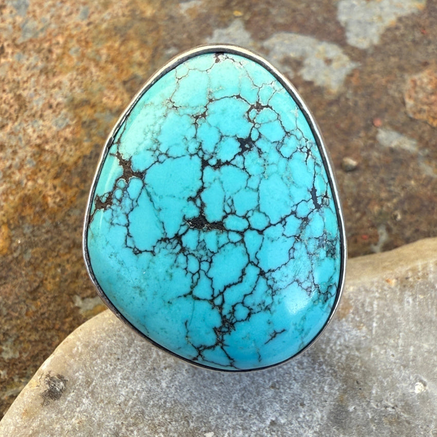 Sterling Silver Spider Web Turquoise Ring for Women - Size 8.5 - Handmade Boho Jewelry for Everyday Wear & Special Occasions