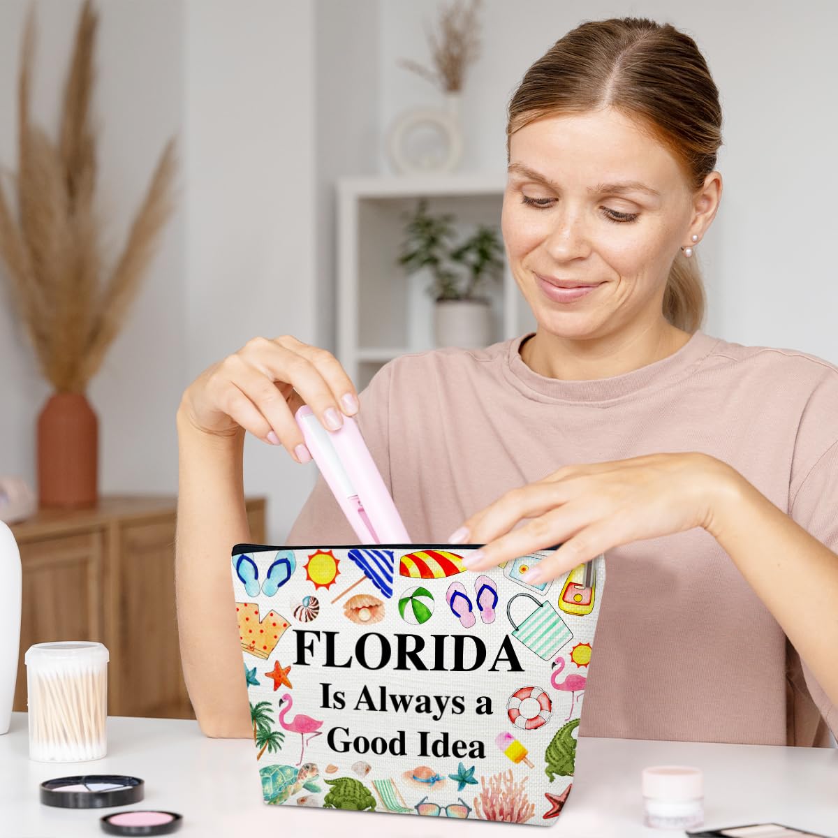 Florida Travel Makeup Bag - Waterproof Cosmetic Organizer for Women | Perfect Florida Girl Gift, Vacation Souvenir & Travel Accessories | Great for Beach Trips, Cruise Vacations & Airplane Carry-Ons