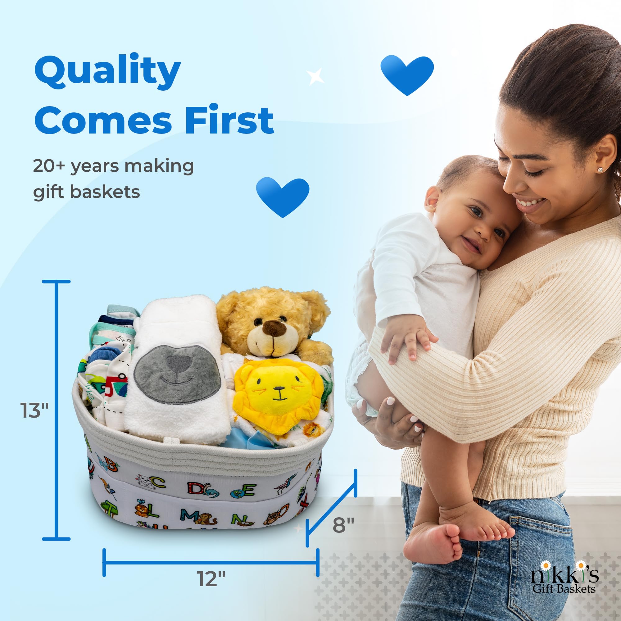 Joyful Arrival Deluxe Baby Boy Gift Basket - 20-Piece Newborn Baby Boy Gift Set | Perfect for Expecting Moms, Baby Showers & Gender Reveal Parties | Premium Blue Baby Gift Basket for Newborns by Nikki's Gift Baskets | Ideal for Hospital Welcome Gifts & First-Time Parents