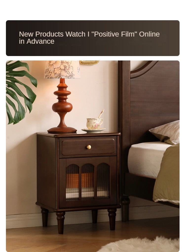 Solid Wood Poplar Nightstand - American Retro Style Bedside Table for Bedroom, Living Room & Guest Room