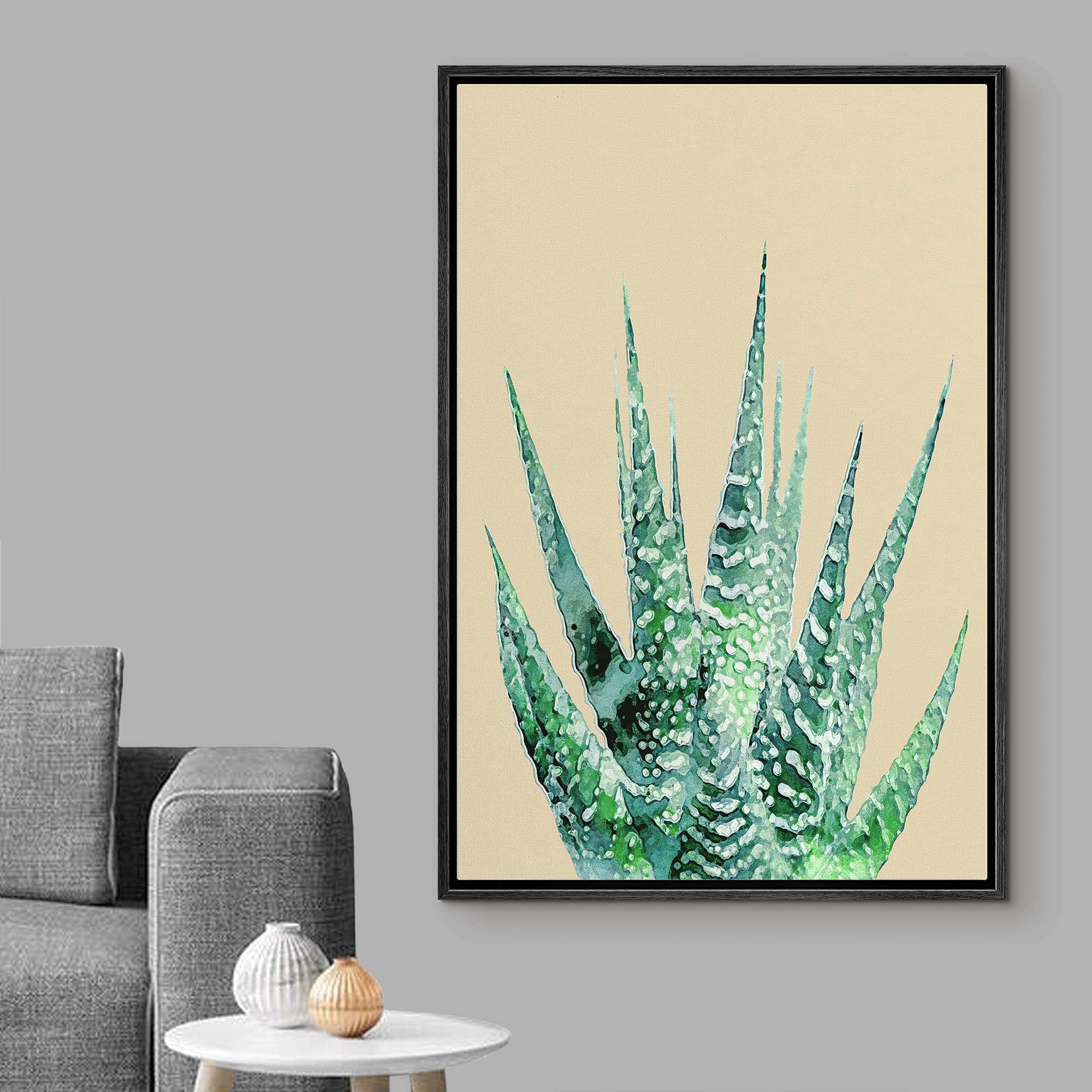 Modern Framed Canvas Wall Art - Snake Plant & Floral Illustrations on Light Orange Background, Rustic Relaxing Pastel Decor for Living Room, Bedroom, Office - 24x36 Inches Black | Perfect for Home Decor, Housewarming Gifts & Interior Design