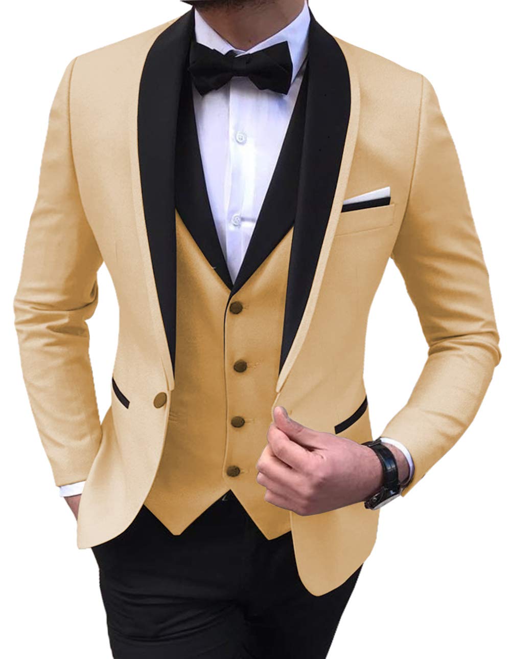 Men's 3-Piece Formal Suit Set - Shawl Lapel Tuxedo Blazer, Vest & Pants for Wedding, Prom & Groomsmen | Classic Fit Business Attire for Special Occasions