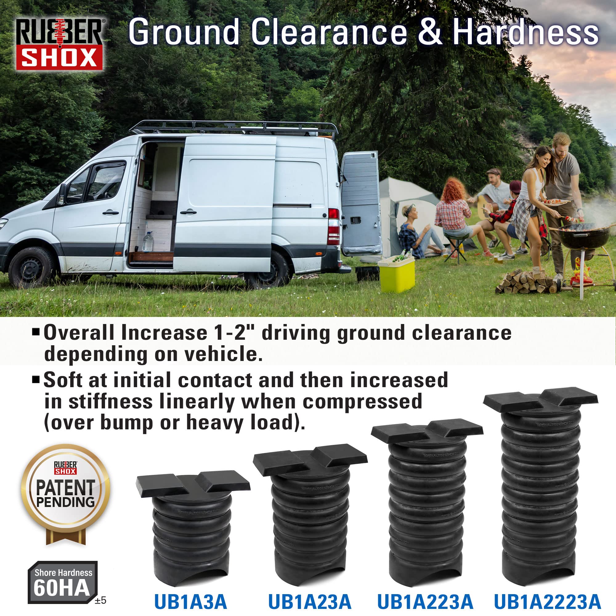 RubberShox Modular Natural Rubber Rear Bump Stop for Mercedes Benz Sprinter 2500/3500 | Heavy Duty Suspension Upgrade | 8000 lbs Load Capacity at 50% Compression (7