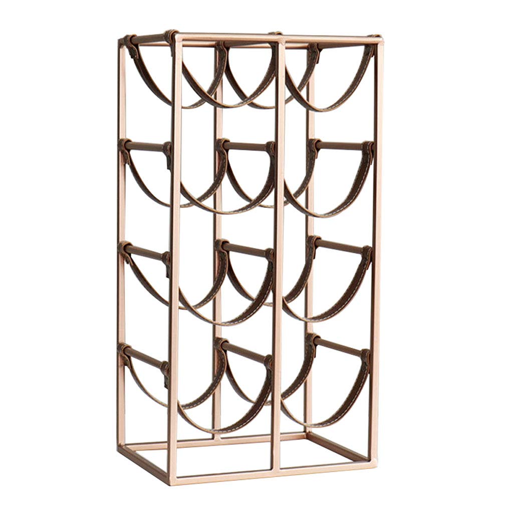 HUNOL 6-Bottle Metal Iron Wine Rack with Leather Accents - Elegant Wine Storage for Living Room, Restaurant, Bar or Desktop Decor - Perfect for Home Entertaining & Wine Display
