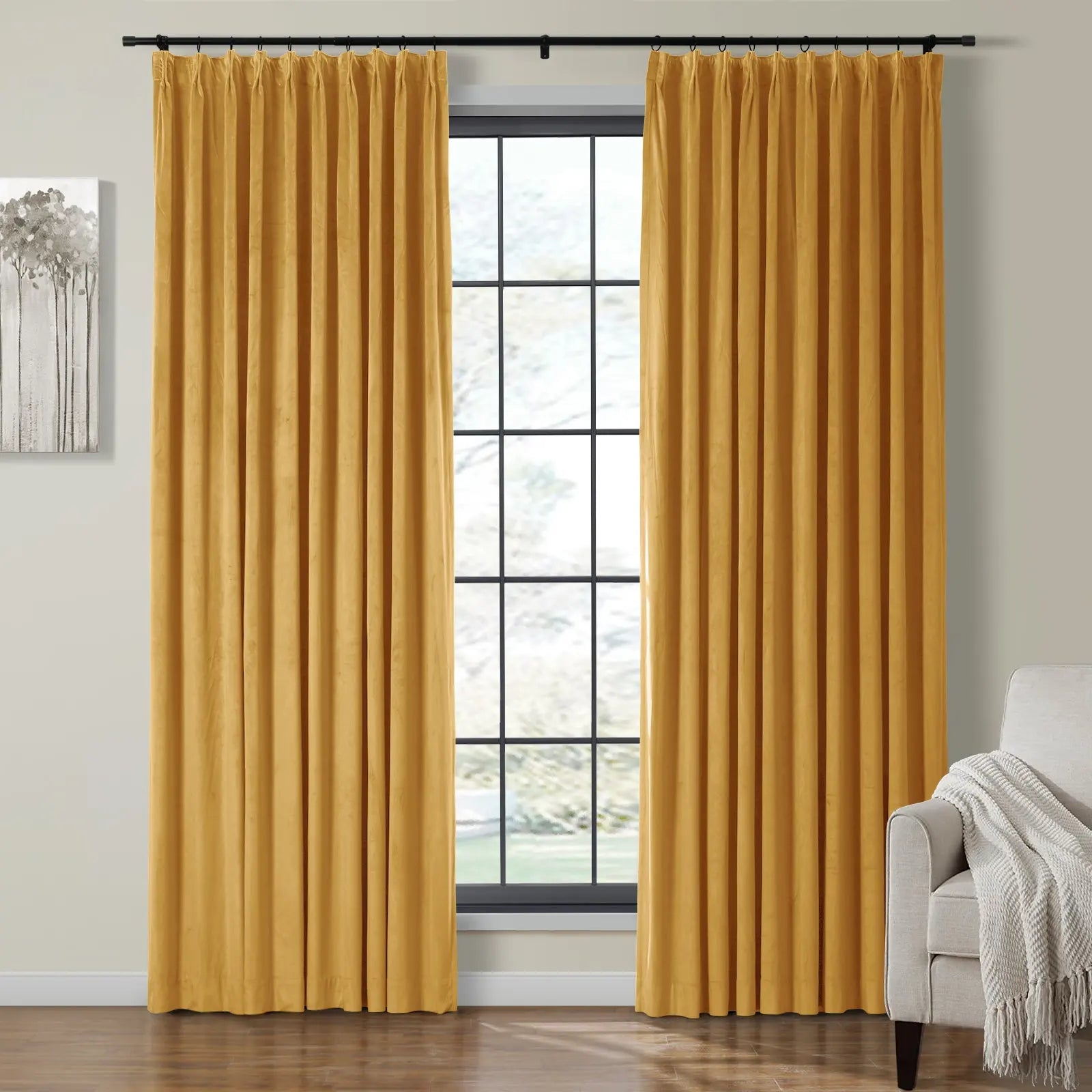 Luxury Velvet Pinch Pleat Thermal Blackout Curtains - Insulated Drapes for Bedroom & Living Room - Noise Reducing & Energy Efficient Window Treatments