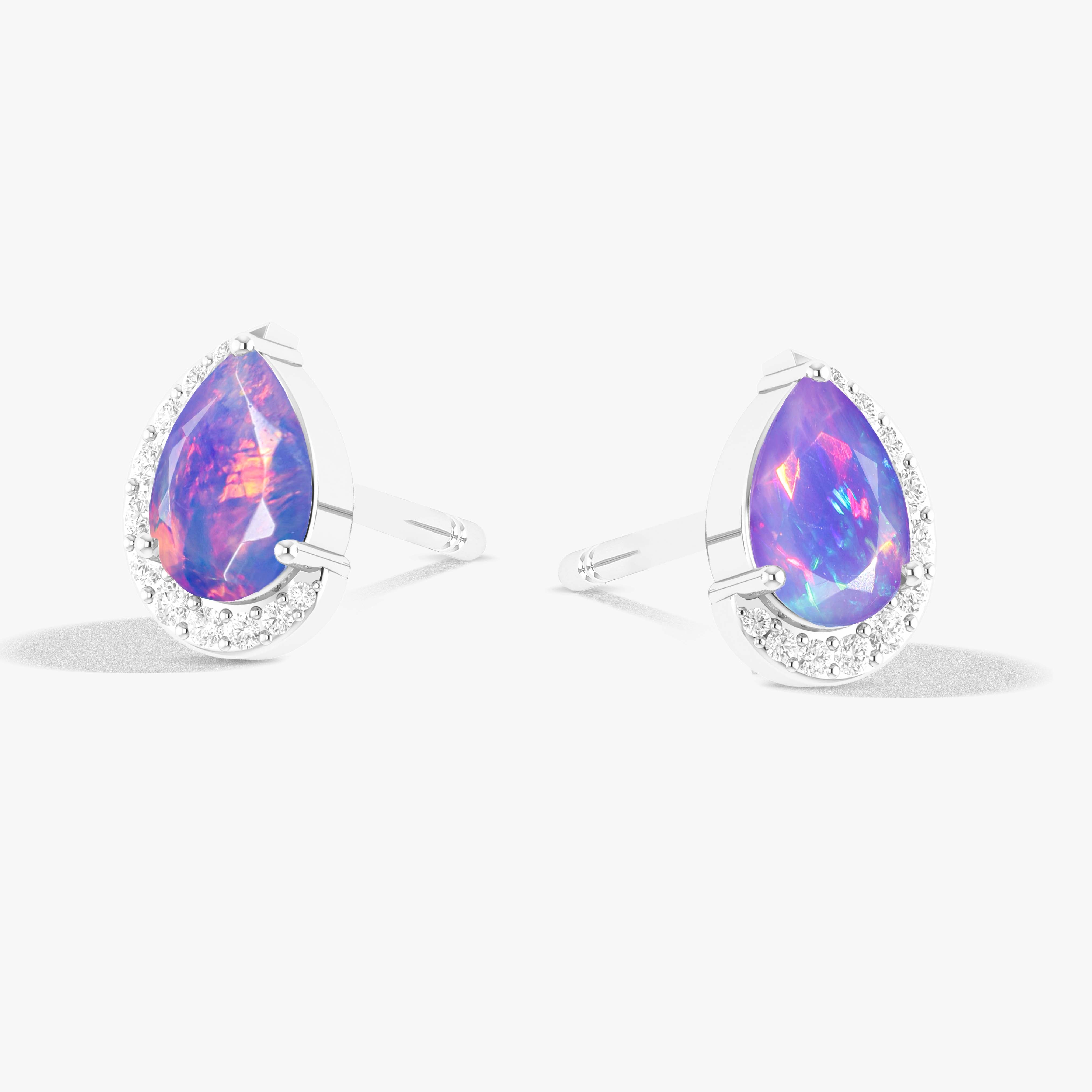 Ethiopian Opal Lavender Stud Earrings – Dainty Pear Design for Women, Perfect for Weddings, Parties & Everyday Wear