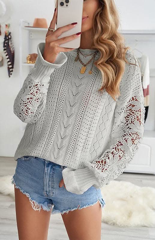 Elegant Cutout Petal Sleeve Sweater for Women - Trendy Knit Pullover for Fall & Winter - Perfect for Office, Date Night & Casual Outings