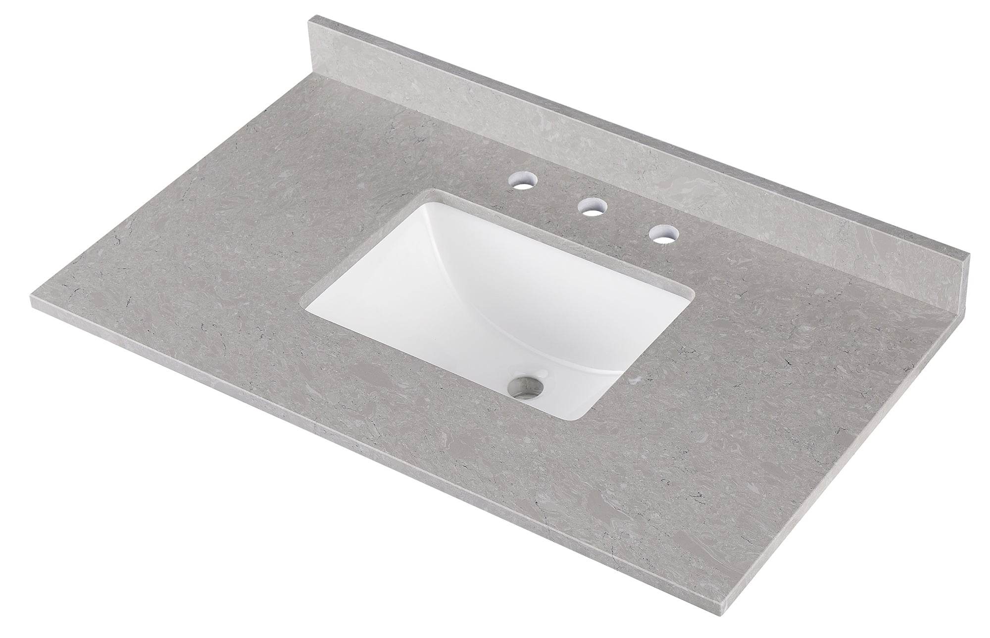 Amalfi 37W x 22D White Engineered Marble Bathroom Vanity Top with Rectangular Undermount Sink - Perfect for Modern Bathroom Renovations and Home Upgrades