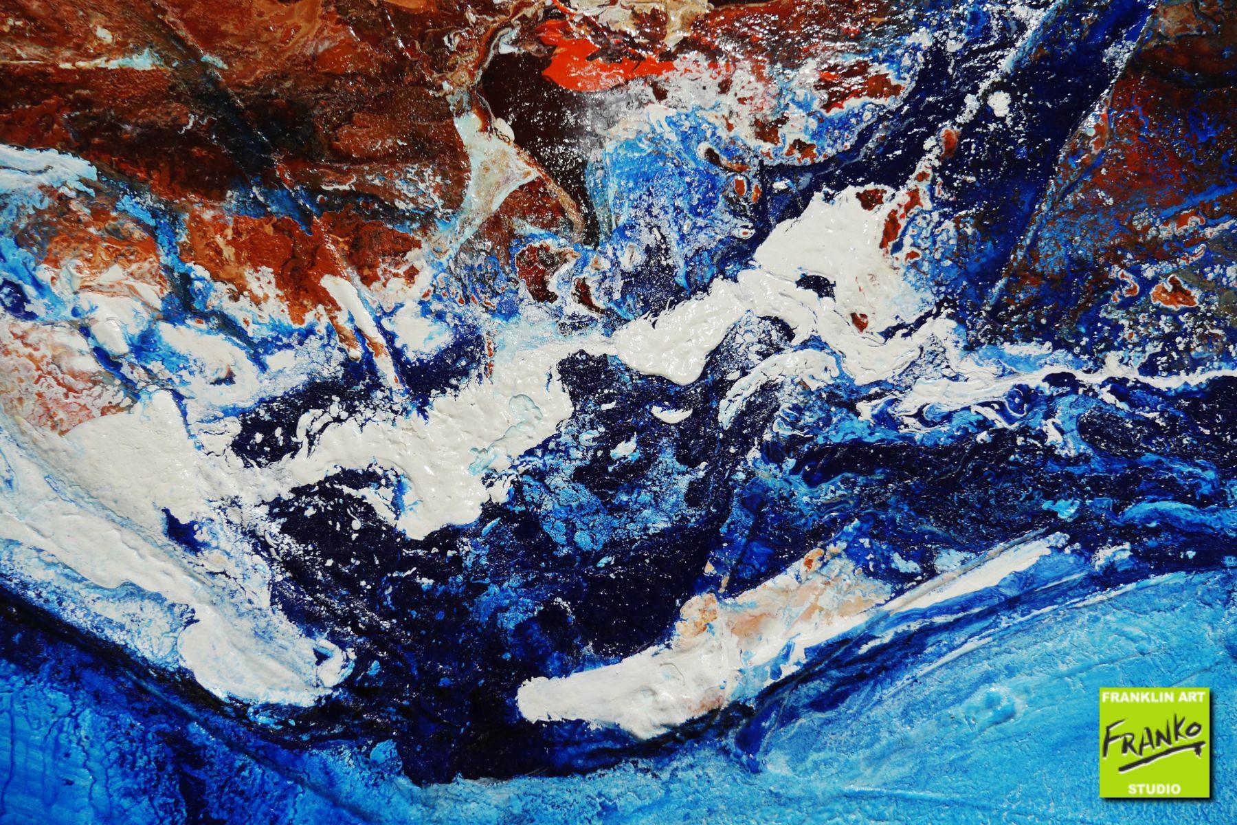 Coastal Change 240cm x 100cm Blue Brown Textured Abstract Canvas Art - Perfect for Living Room, Bedroom or Office Wall Decor