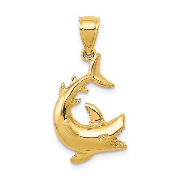 14K Solid Yellow Gold Shark Necklace for Men & Women - Trendy Pendant Charm Jewelry Gift for Beach Lovers, Surfers & Ocean Enthusiasts