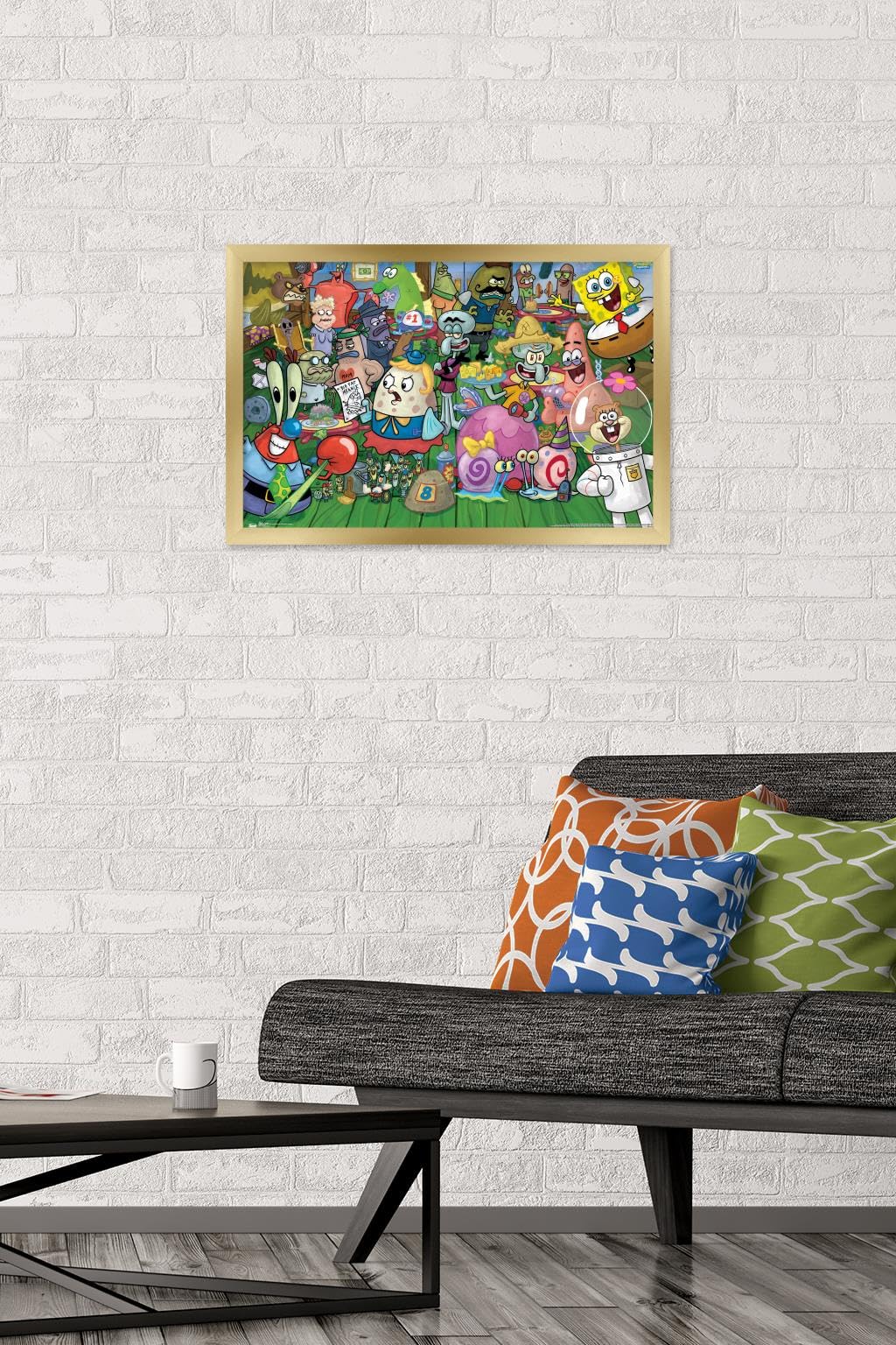 Trends International Nickelodeon SpongeBob SquarePants Gold Framed Wall Poster 14.725x22.375 Inches - Kids Room Decor, Birthday Gift, Classroom Art for Cartoon Fans