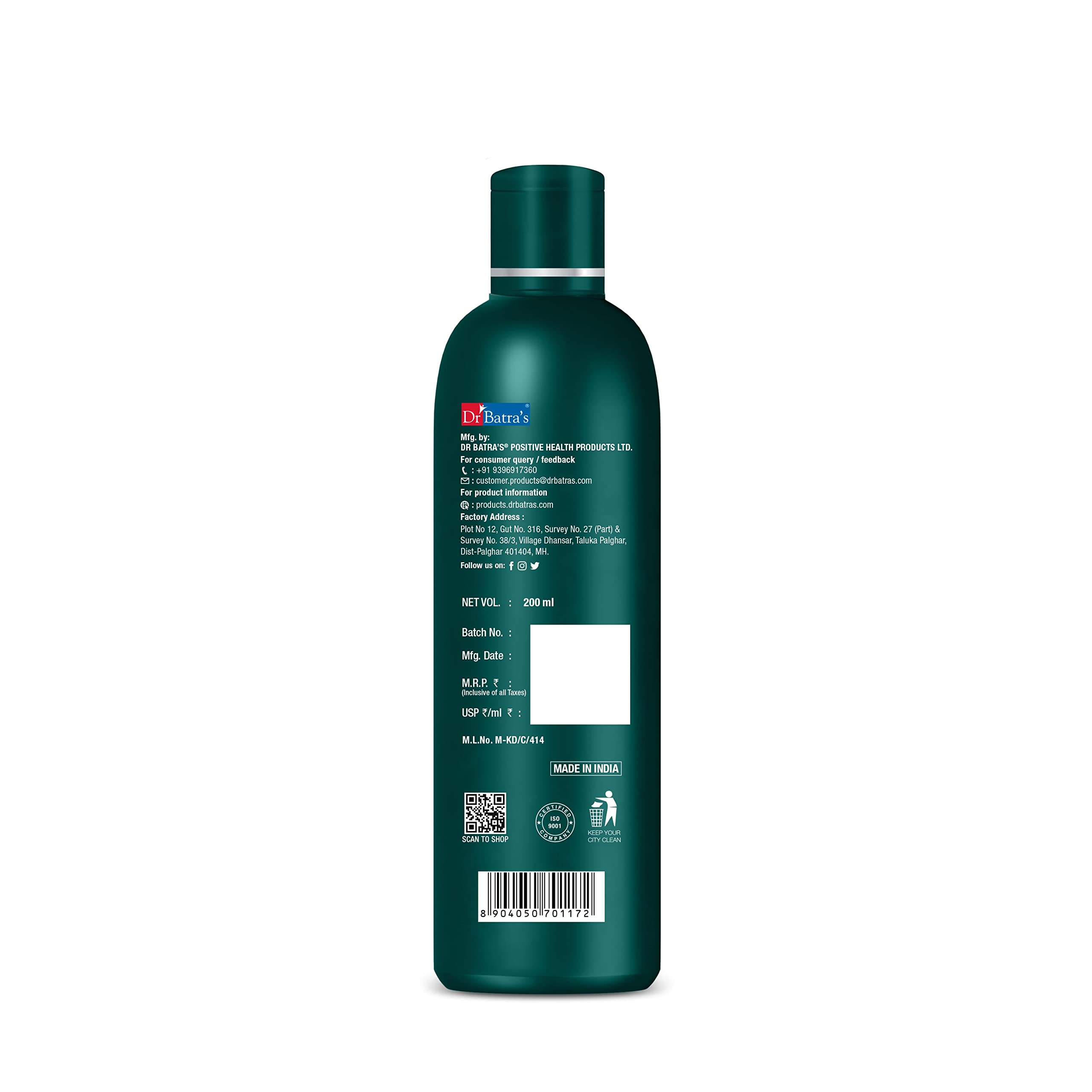 Dr Batra's Hair Fall Control Oil - Natural Hair Growth Treatment with Thulsi, Brahmi & Thuja - Scalp Nourishment for Damaged Hair - Promotes Healthier Hair & Reduces Hair Loss (200ml) - Perfect for Daily Hair Care Routine & Scalp Massage