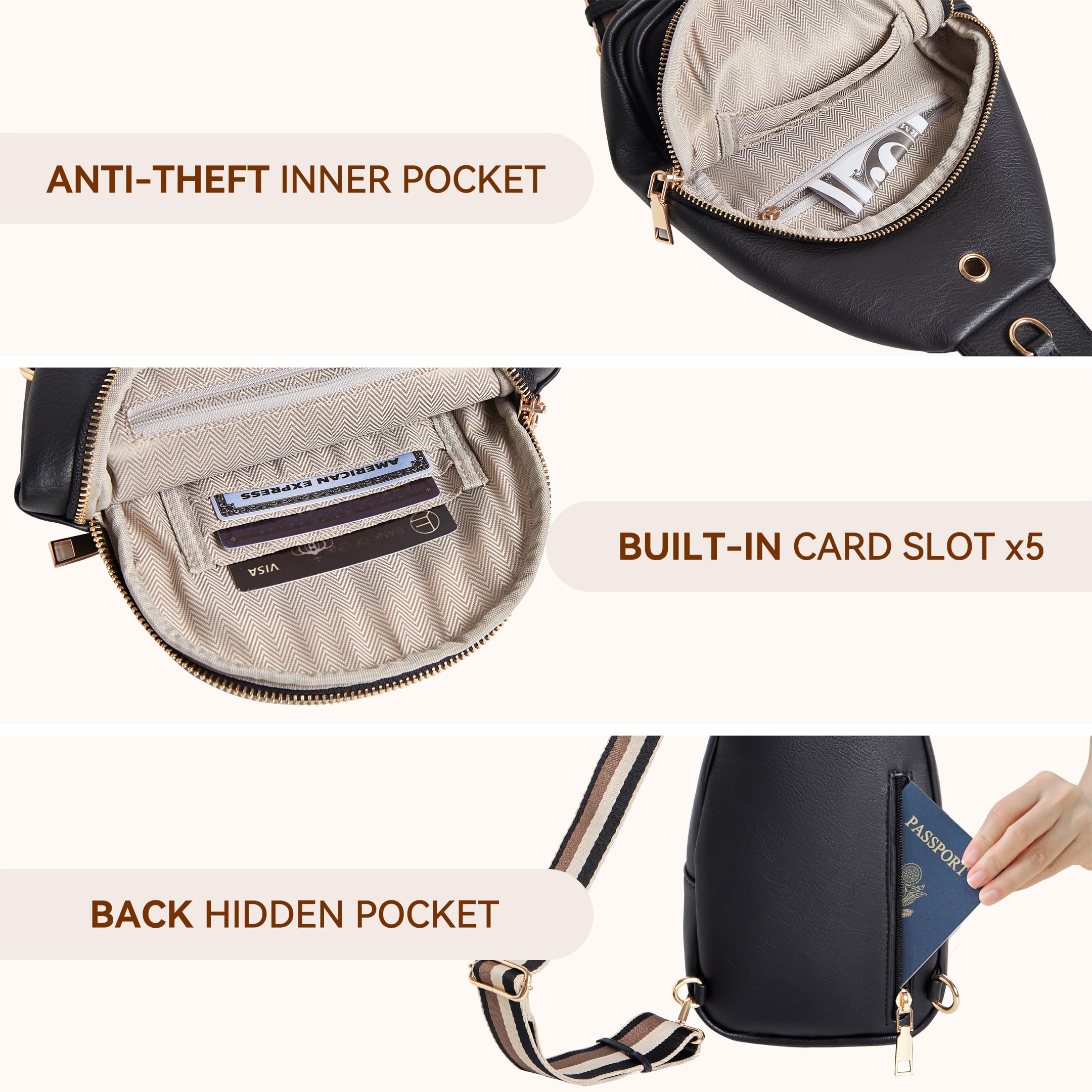 Women's Crossbody Sling Bag - Lightweight Fanny Pack for Travel, Gym & Daily Use - Hands-Free Purse for Running, Hiking & Shopping