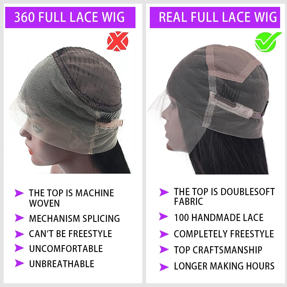 Larhali Full Lace Human Hair Wigs - HD Transparent Lace Handmade Brazilian Virgin Hair Wig with Pre-Plucked Hairline & Bleached Knots - 180% Density Natural Black Straight Hair (18 Inch) - Perfect for Daily Wear, Cosplay & Special Occasions