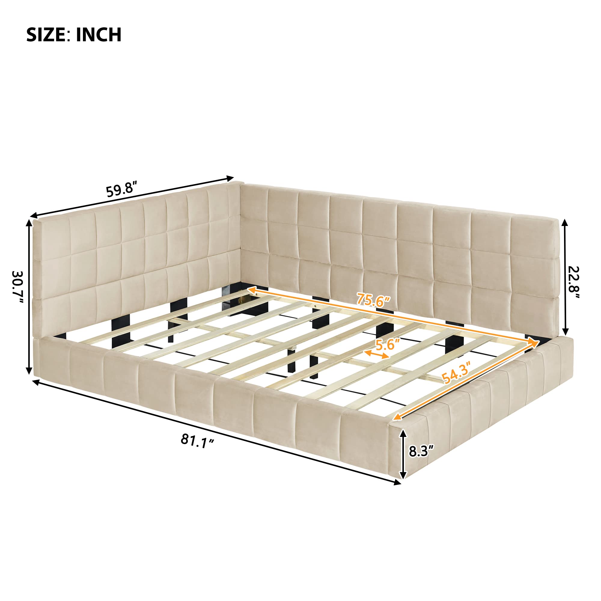 Merax Full Size Upholstered Velvet Daybed Sofa Bed Frame - No Box Spring Needed, Beige | Perfect for Guest Room, Small Space & Modern Living Room