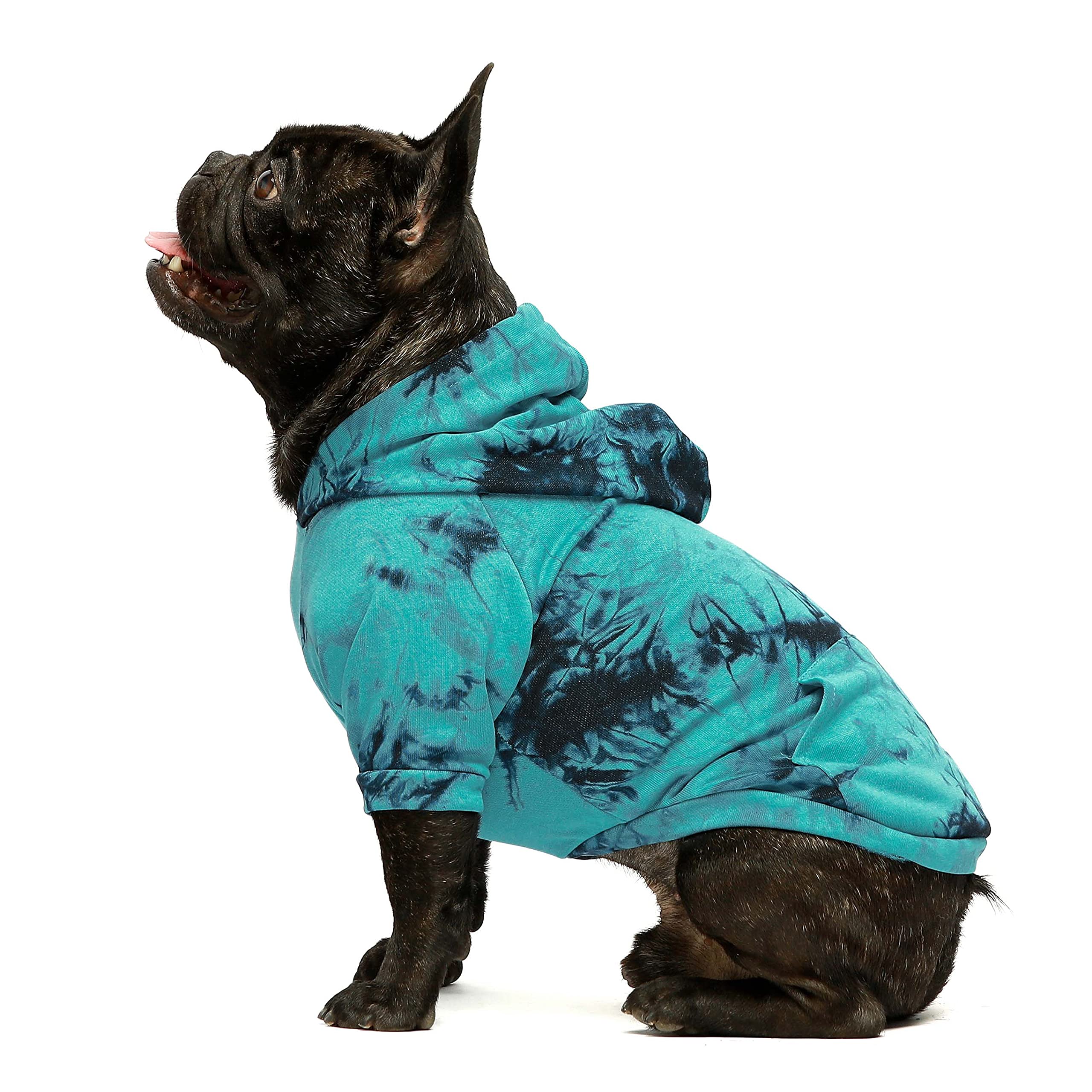 Fitwarm Tie Dye Dog Hoodie - Small Dog Clothes for Puppies & Cats - Cozy Pet Sweatshirt in Azure Blue & Black (Large) - Perfect for Outdoor Walks & Photo Shoots