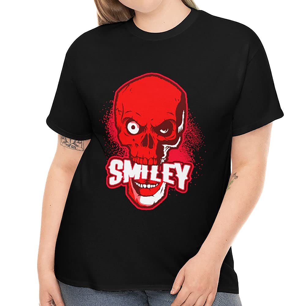 Smiley Skull Graphic T-Shirt for Women - Halloween Skeleton Print Plus Size Top | Cute & Spooky Halloween Outfit for Parties & Costume Events