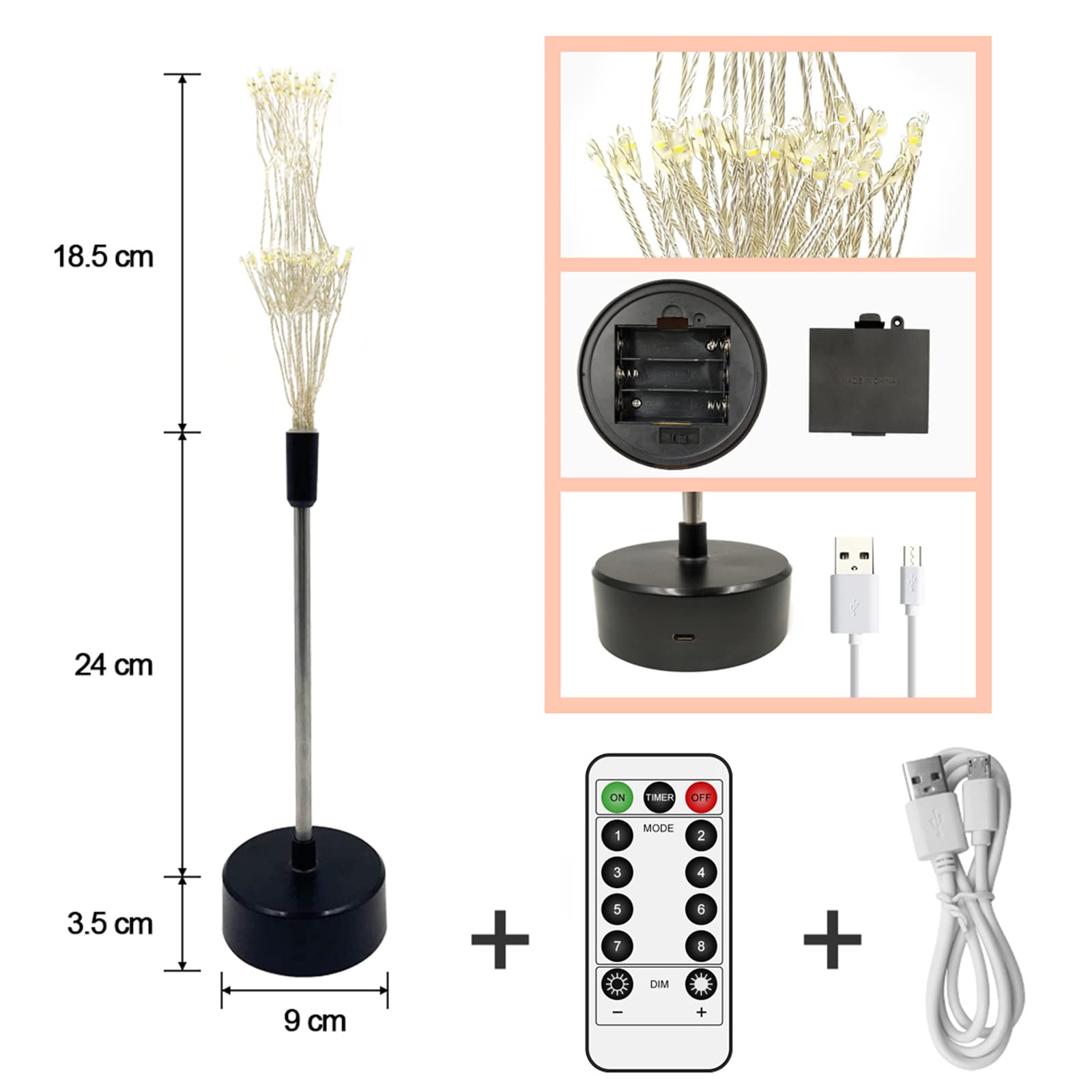 2 Pack Firework Centerpiece Lights - 120 LED Starburst Sphere Copper Star Lights with Remote Control, Battery Operated 8 Modes for Wedding, Party, Christmas Tree & Indoor Decor (Perfect for Home, Garden, Holiday Celebrations)