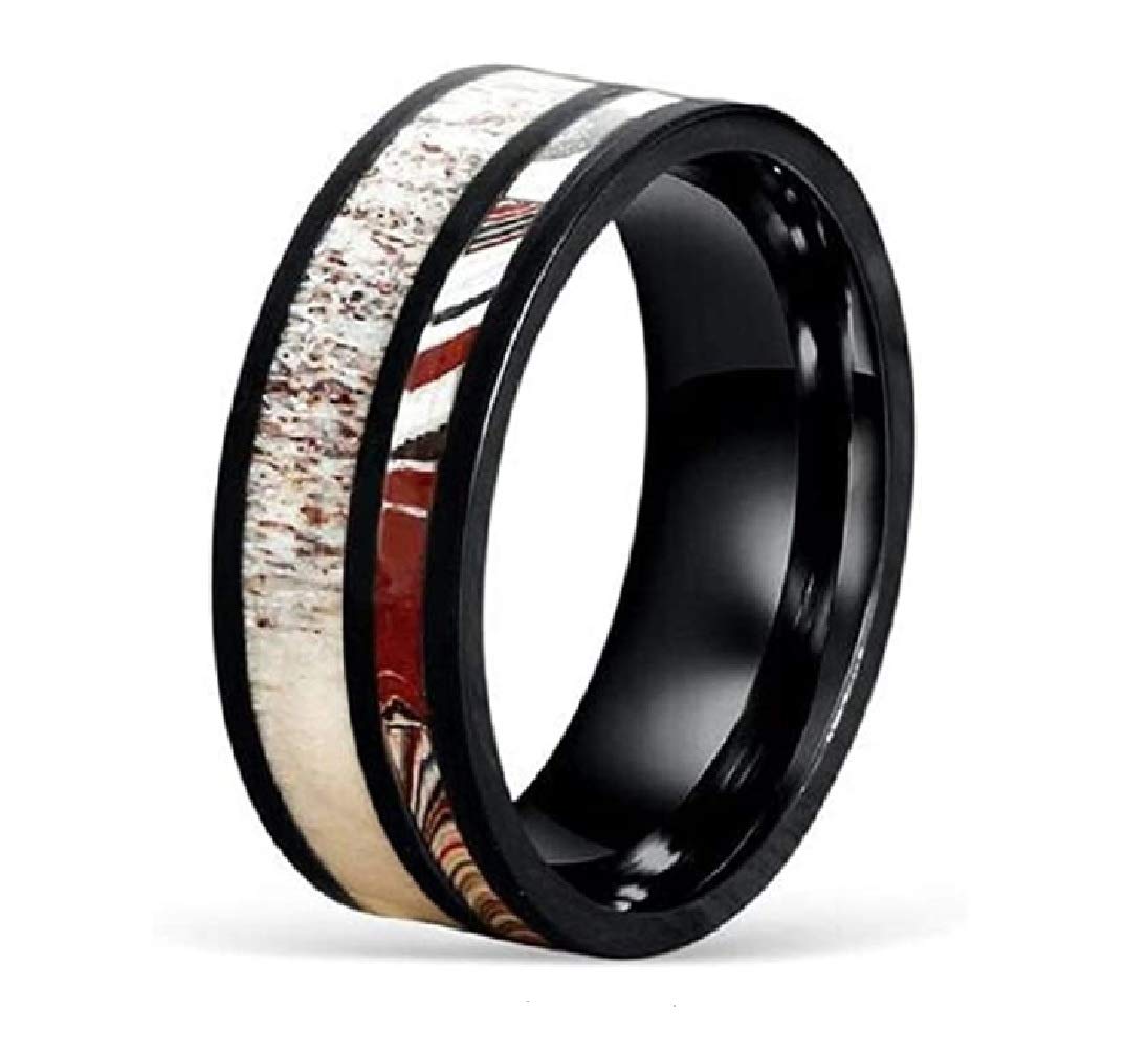 Fordite and Deer Antler Wedding Ring Set - Unique Motor Agate Engagement Rings for Car Enthusiasts - Handcrafted Alternative Jewelry for Weddings, Anniversaries and Gifts