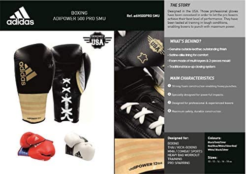 adidas Adi-Power Hybrid 500 Pro Boxing Gloves & Kickboxing Training Gloves - Premium MMA Sparring Gear for Fighters and Fitness Enthusiasts