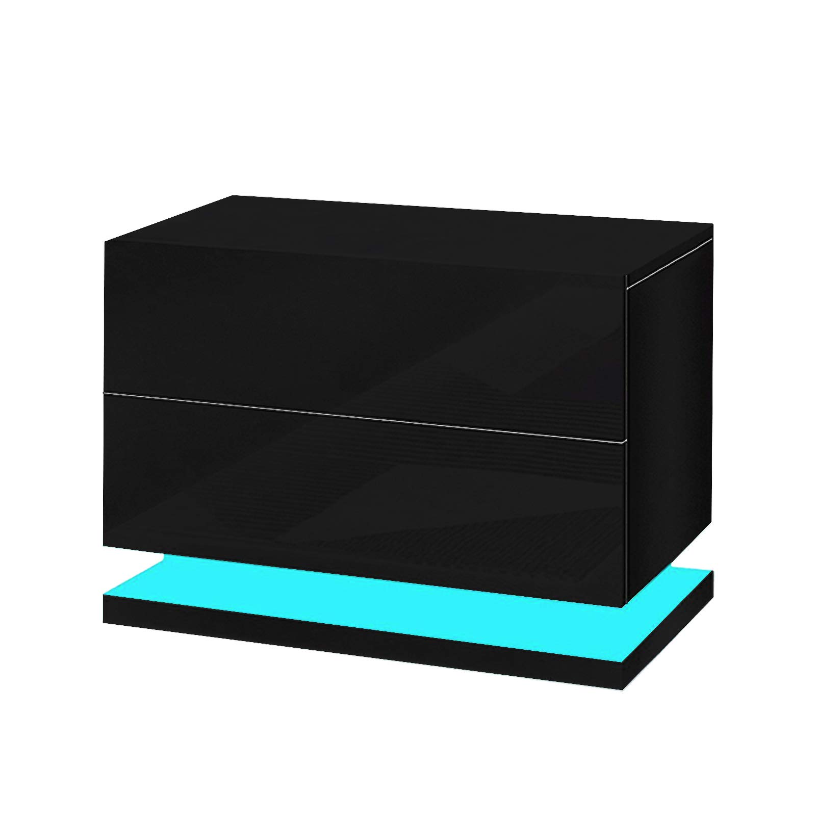 WINUS Modern LED Nightstand with 2 Drawers - High Gloss Black/White Bedside Table with Touch Control Lights for Bedroom, Living Room & Office (CTGB-008/CTGW-008) - Perfect for Small Spaces, Reading Nook & Apartment Decor