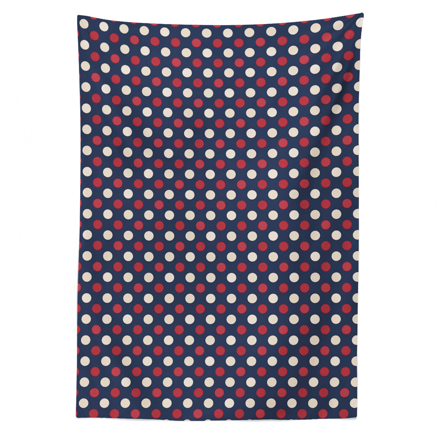 Ambesonne Abstract Tablecloth - Retro Large Circles with Stripes & Round Spots - 60x90 Inch Rectangle Satin Dining Table Cover - Dark Coral & Night Blue - Perfect for Kitchen, Dining Room & Party Decor
