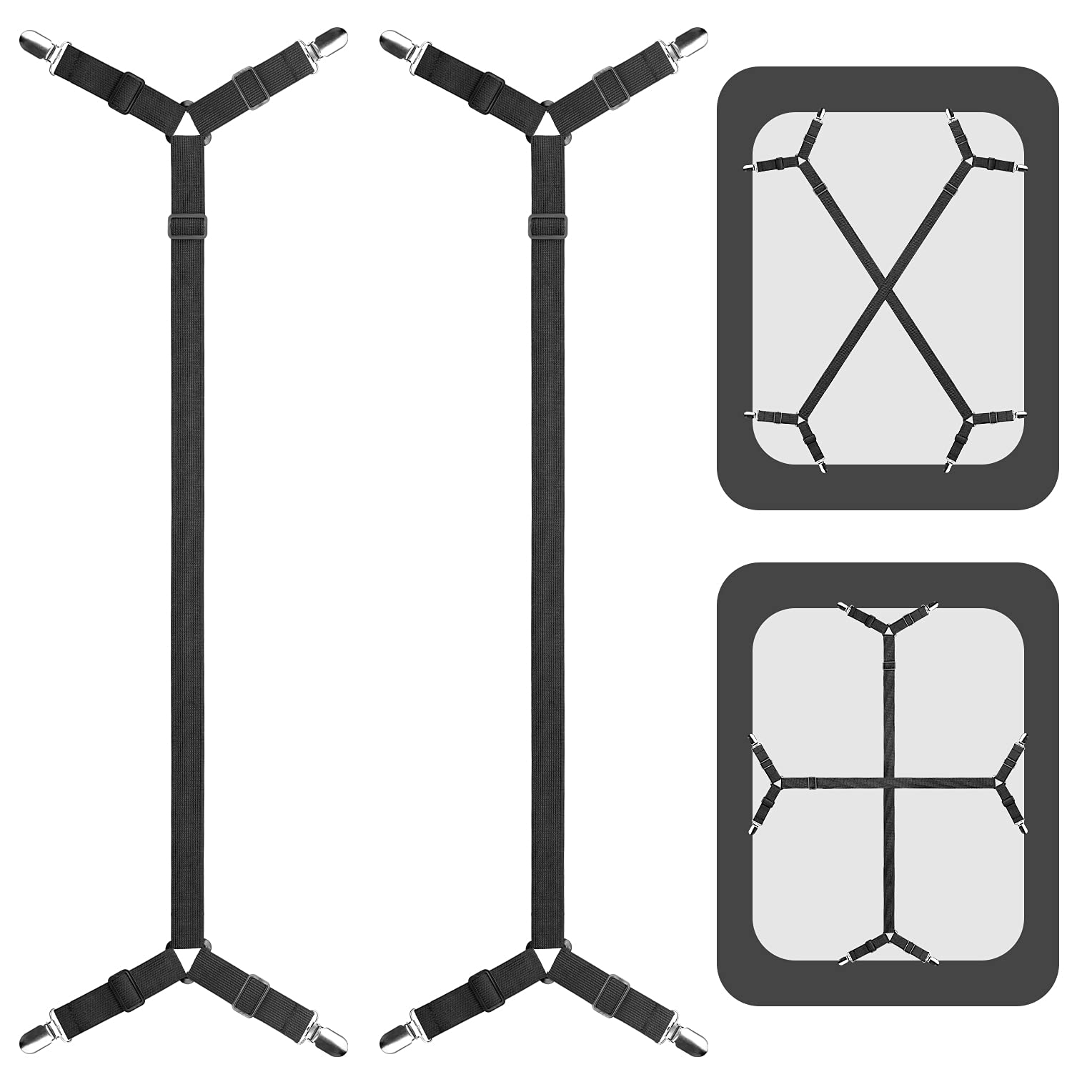 ACEDÉCOR Sheet Straps - Fitted Sheet Clips Under Mattress for Twin, Full, Queen & King Size Beds - Secure Bed Sheet Holders (Black) | Perfect for Deep Pocket Sheets, Adjustable Beds & Preventing Wrinkles While Sleeping