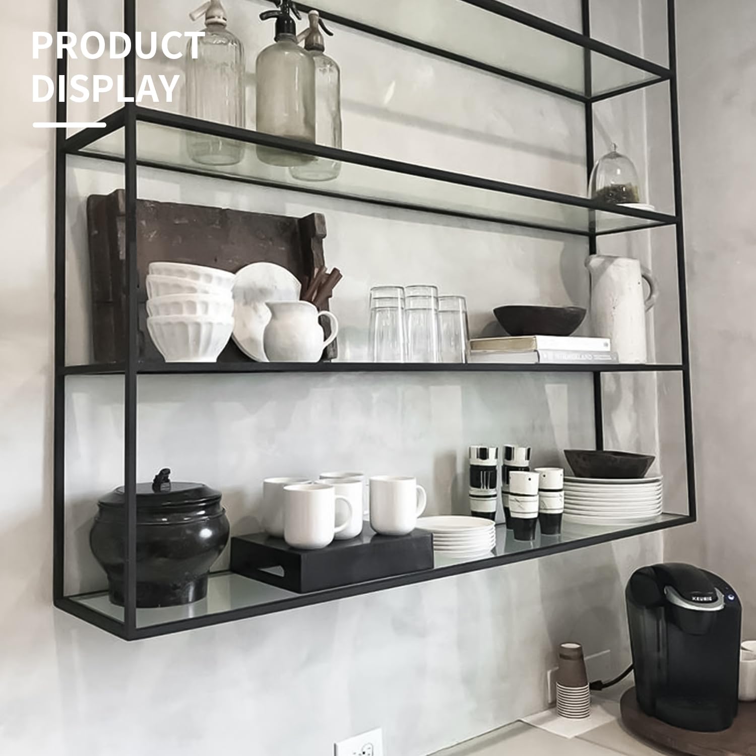5-Piece Frameless Rectangle Tempered Glass Shelf Set - 14