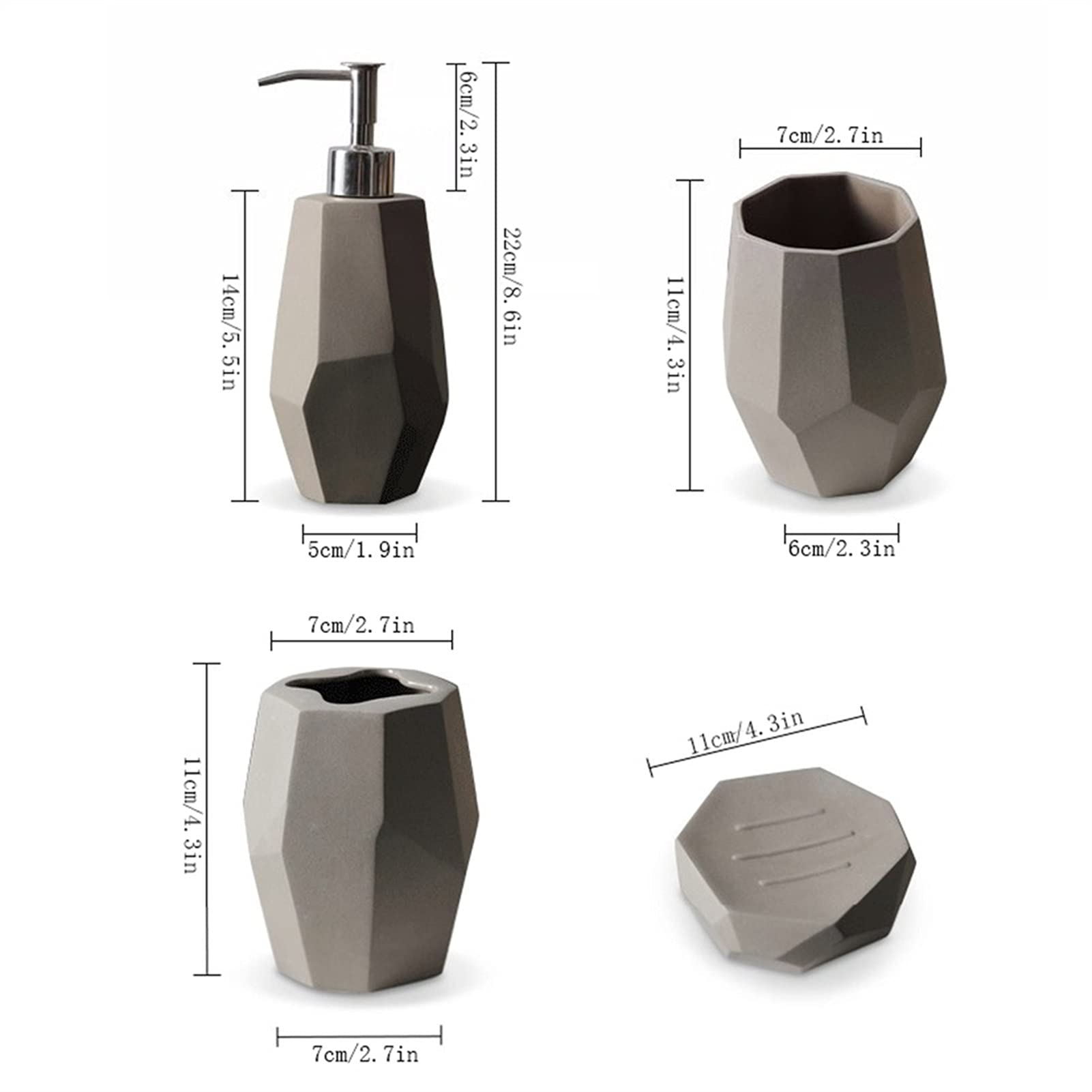 5-Piece Refillable Liquid Hand Soap Dispenser Set - Bathroom & Dormitory Essentials (Soap Dispenser, Toothbrush Cup, Mouthwash Cup, Soap Dish) - Solid Color Diamond Design for Home, Office & Travel Use