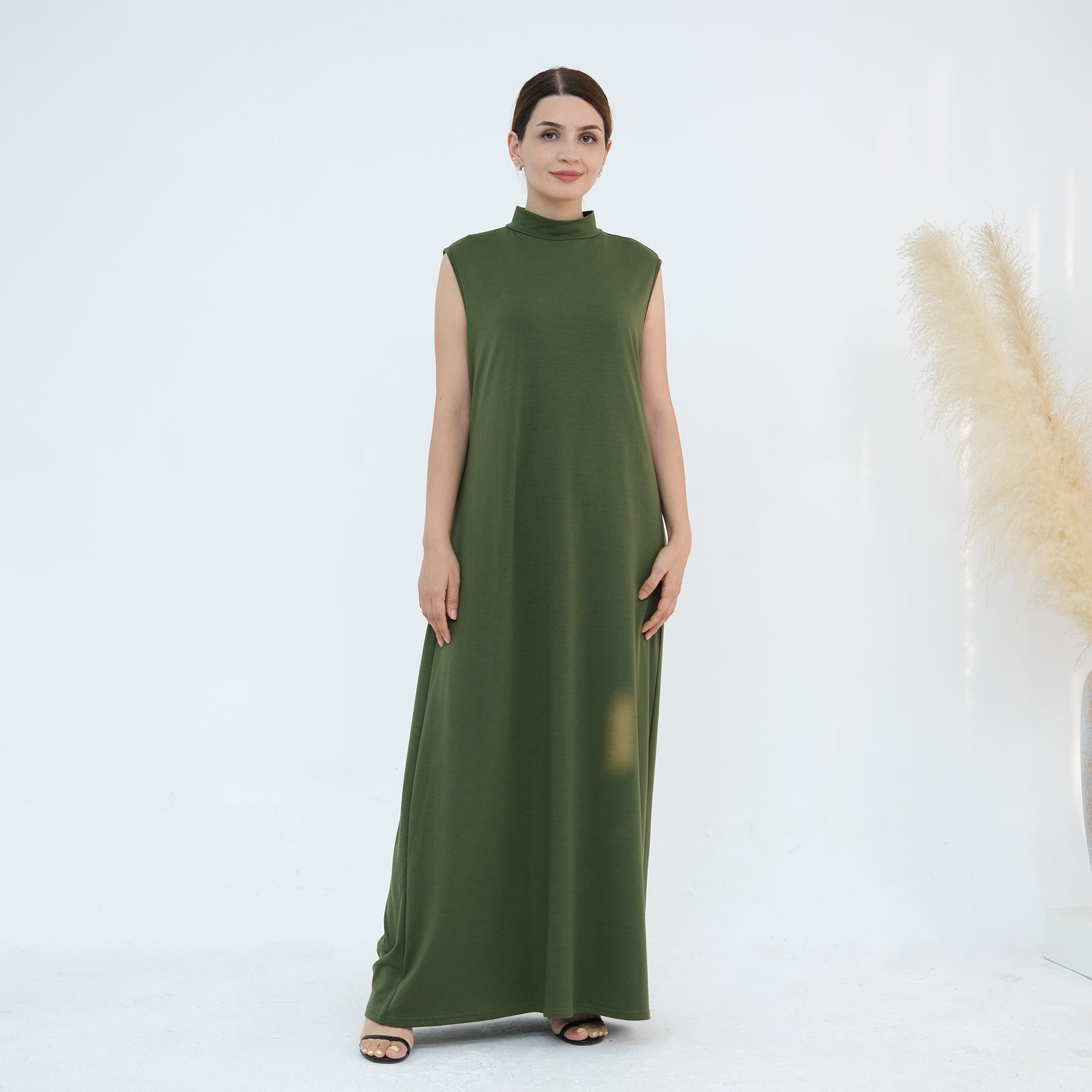Jojo 3-Piece Modal Abaya Set - Soft Olive Green Muslim Prayer Dress for Women | Comfortable & Breathable Islamic Clothing for Prayer, Mosque & Special Occasions