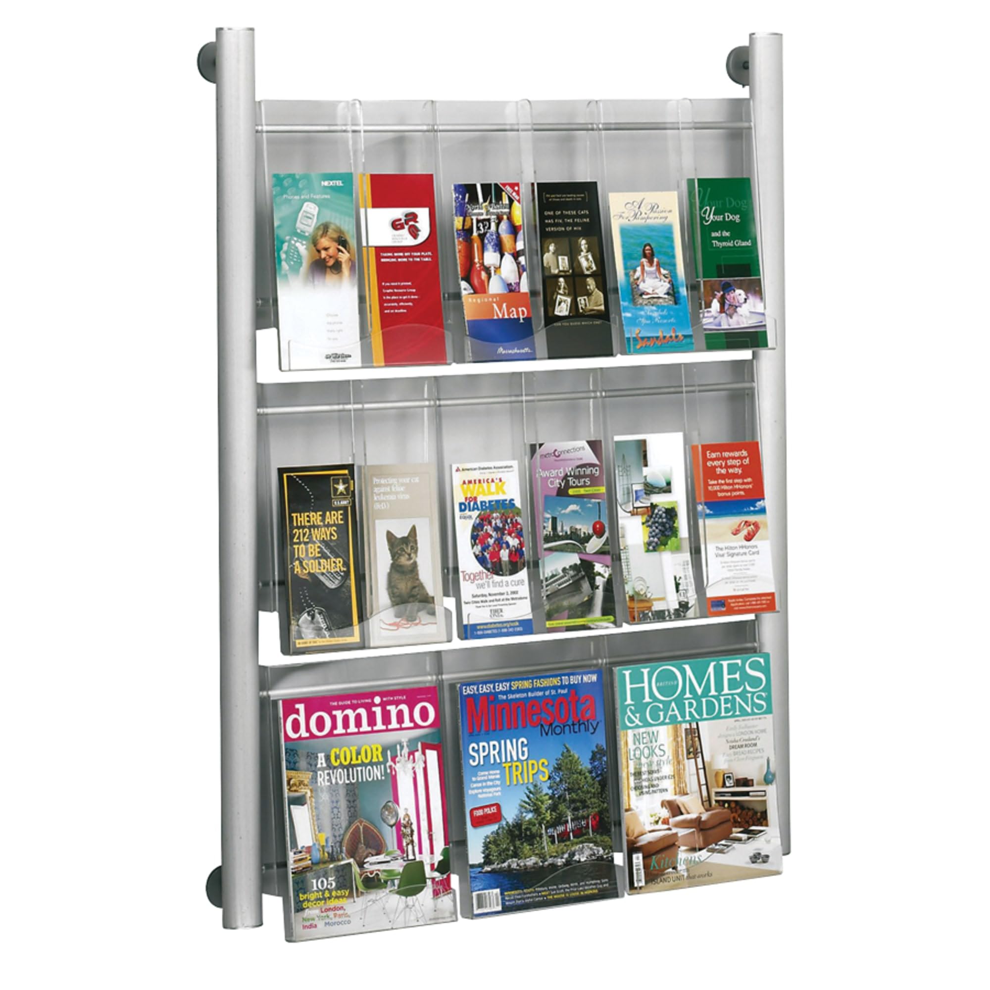 Safco 4134SL Luxe Magazine Rack - 9-Pocket Silver Organizer for Magazines, Books & Mail - Perfect for Home, Office & Waiting Rooms