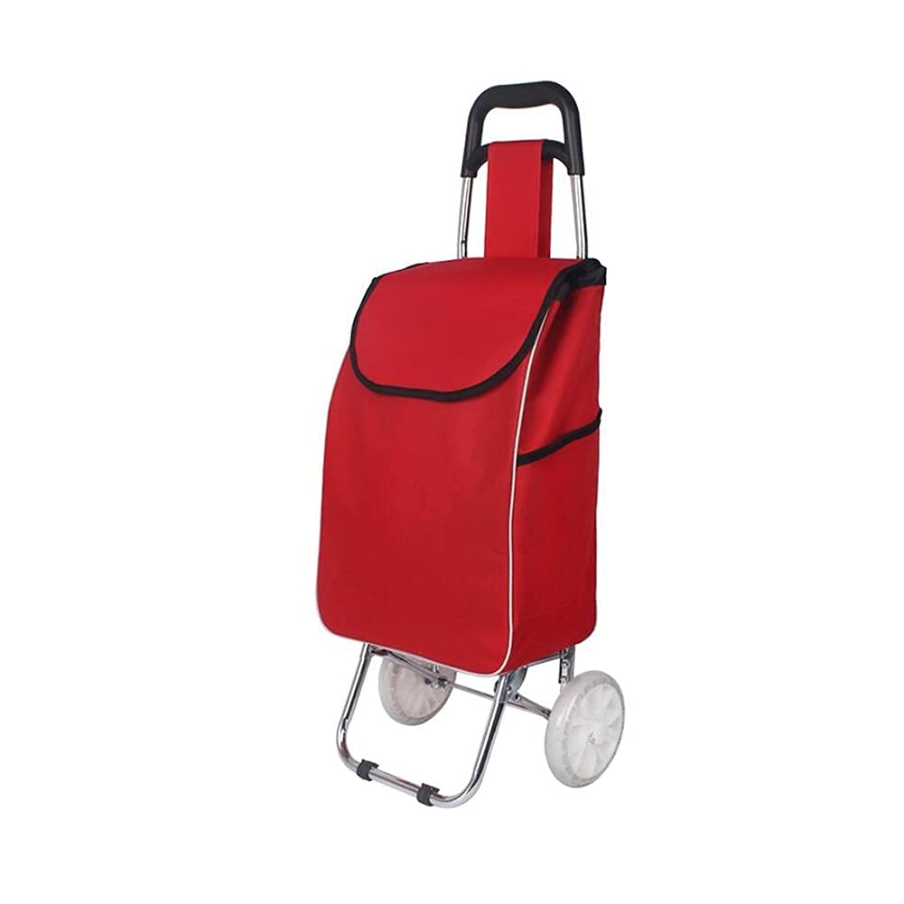Foldable Collapsible Wagon Cart - Heavy Duty Stainless Steel Shopping Cart with Stair Climbing Wheels for Groceries, Home, Office & Outdoor Use | Portable Folding Trolley for Shopping, Picnics, Beach & Camping (Red)