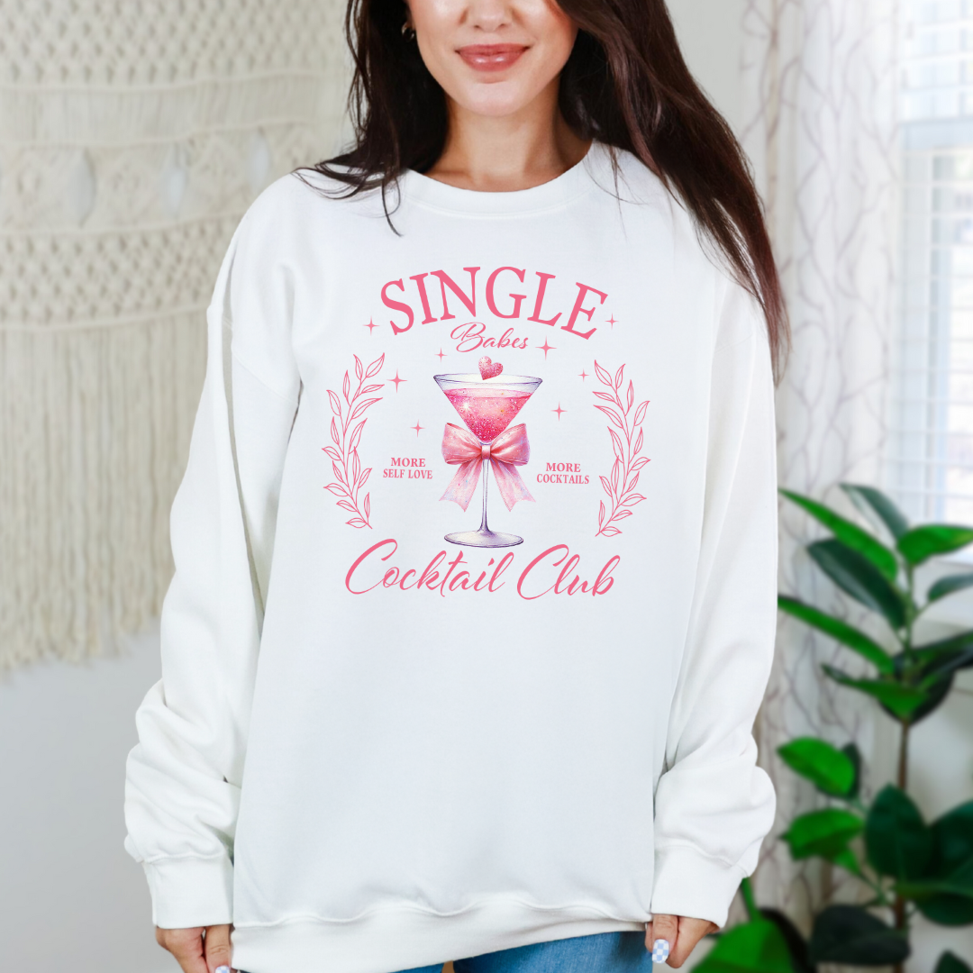 Single Babes Cocktail Club Graphic Sweatshirt - Trendy Women's Pullover Hoodie for Casual Wear & Night Out