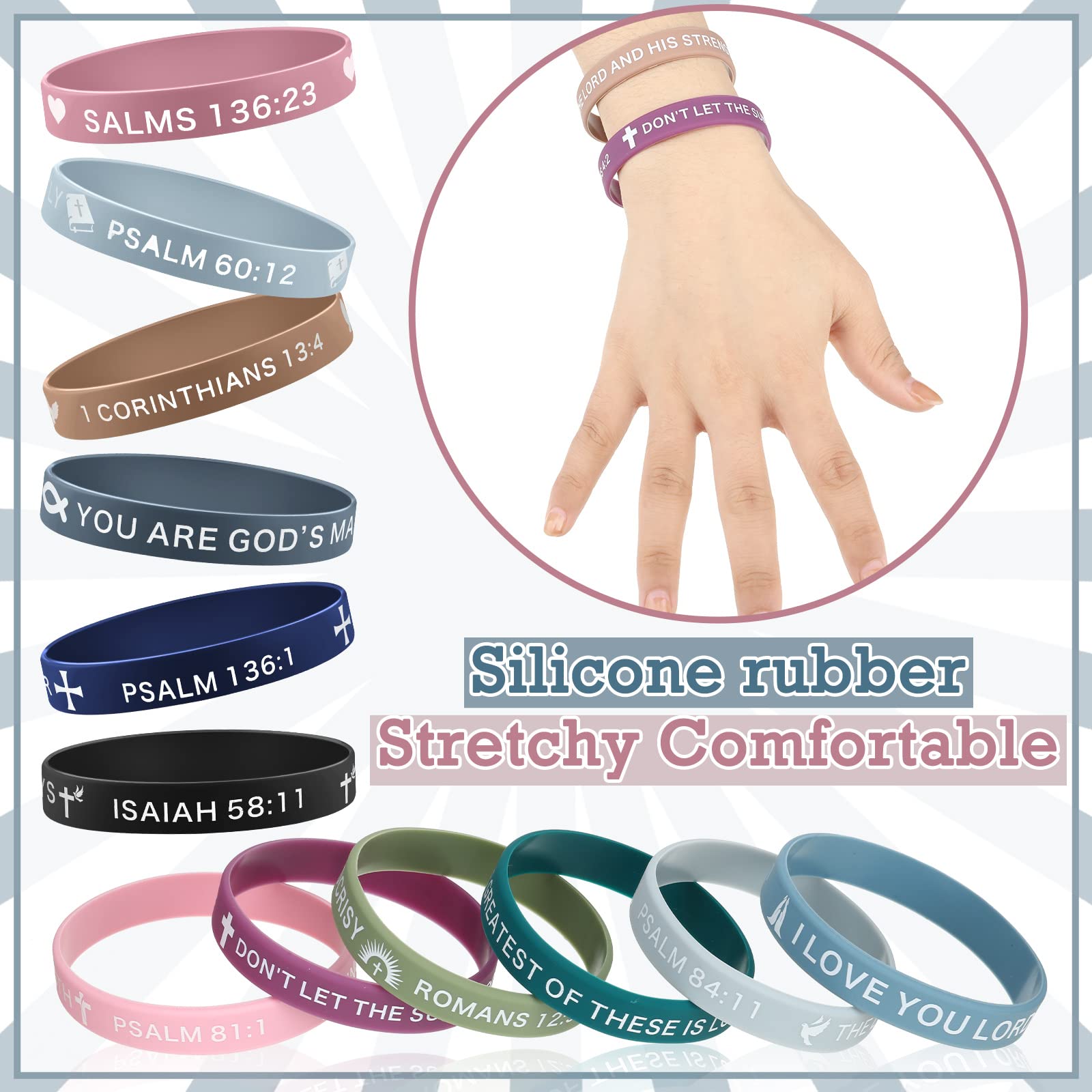 60 Pcs Religious Silicone Bracelets Bulk - Bible Verse Christian Wristbands, Motivational Rubber Bracelets with Jesus Quotes, Inspirational Gifts for Men & Women (Classic Colors) - Perfect for Church Events, Bible Study Groups & Faith-Based Fundraisers