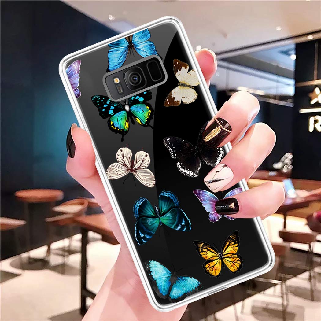 Samsung Galaxy S8 Phone Case for Women - Slim Shockproof Clear Floral TPU Protective Cover with Butterfly Design | Perfect for Everyday Use, Work & Travel