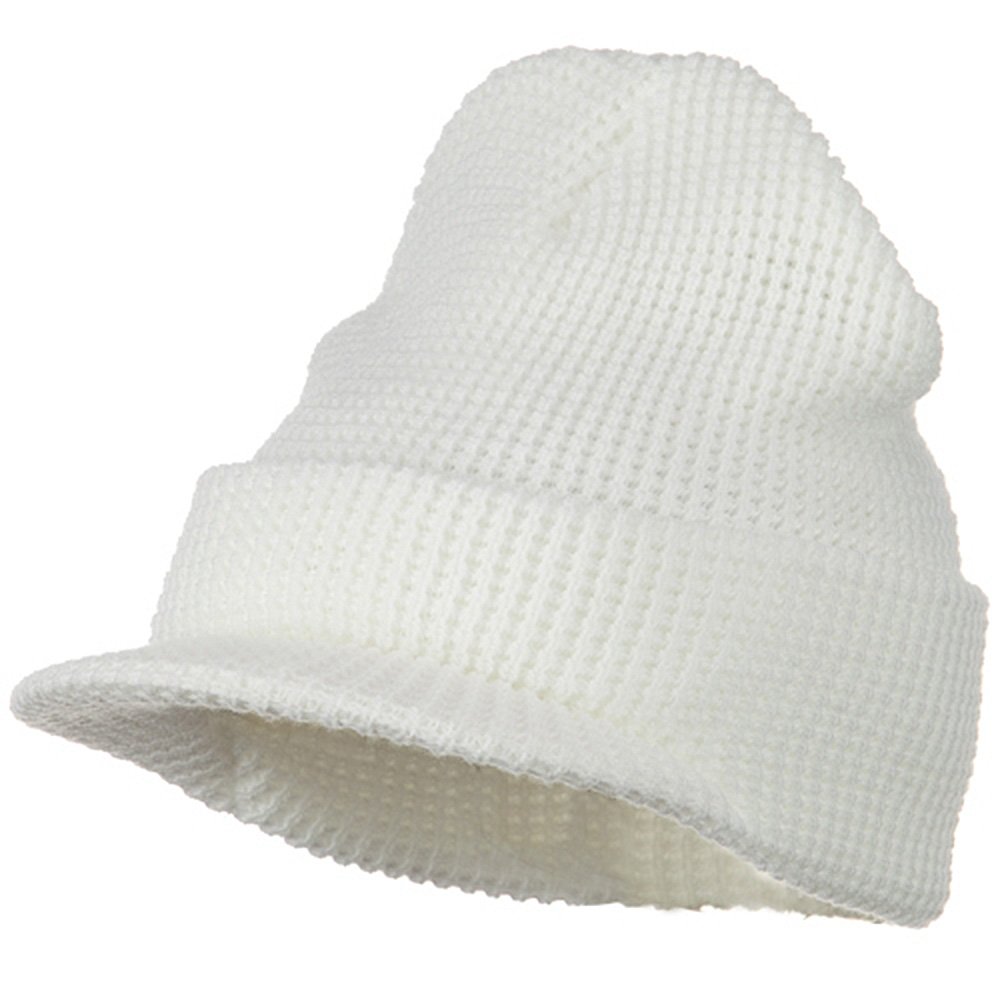 Artex Waffle Stitch Cadet Military Beanie Visor Cap - White | Warm Winter Hat for Men & Women | Perfect for Outdoor Activities, Hiking, and Cold Weather Fashion