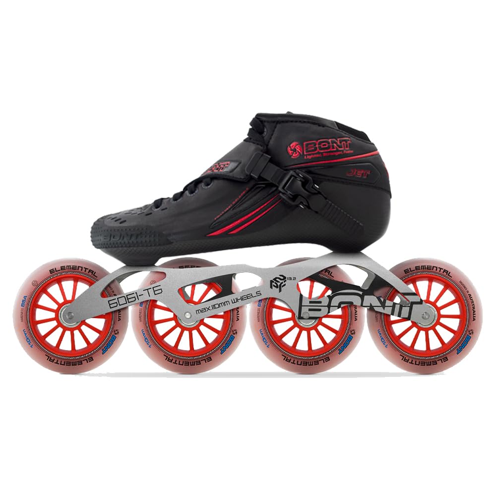 Bont Jet Inline Speed Skates - Vegan Heat Moldable Carbon Fiber Racing Skates with Elemental Wheels & ABEC7 Bearings for Professional Speed Skating & Competitive Roller Derby