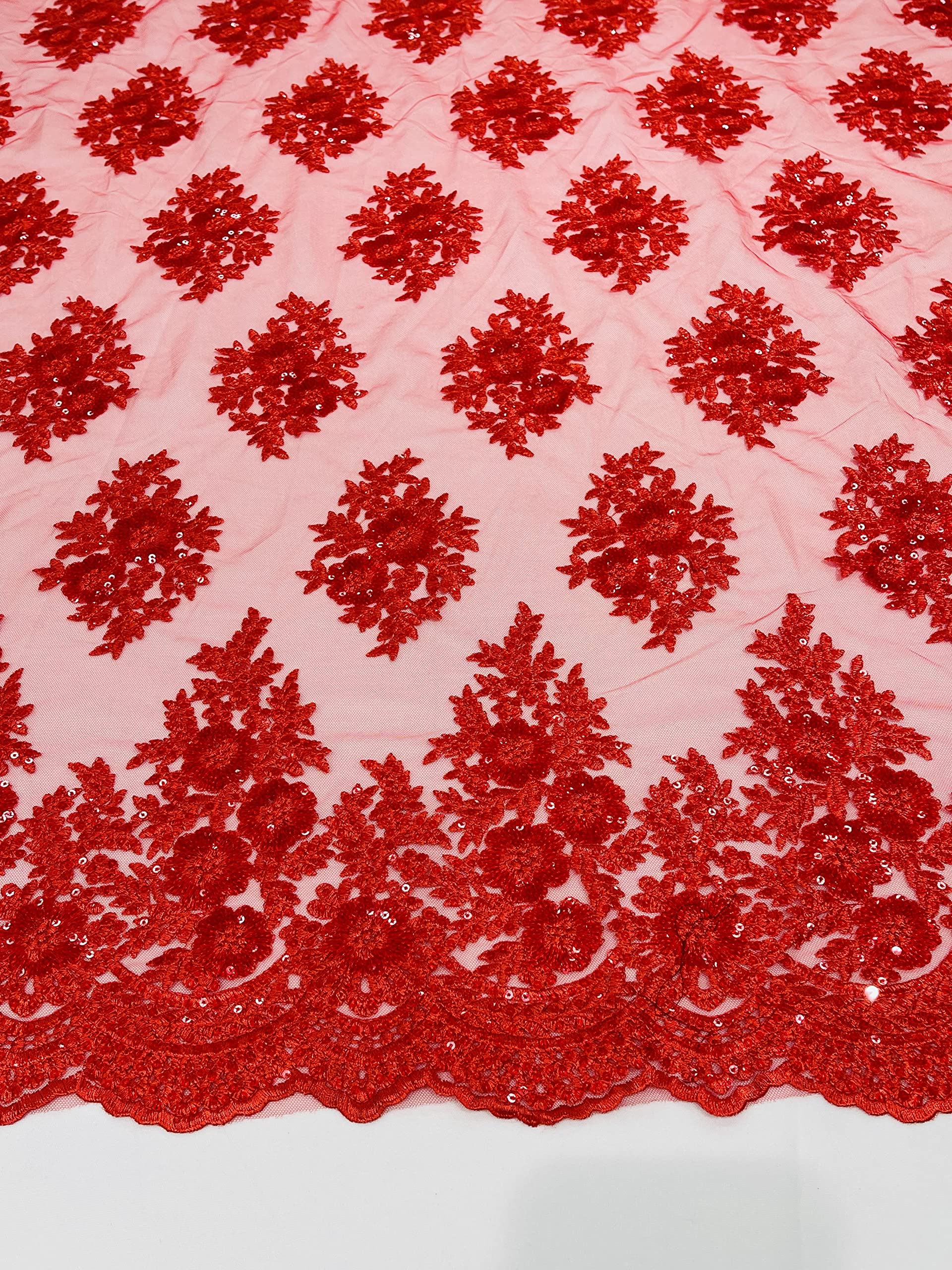 Emma Design Floral Corded Embroidered Fabric with Sequins & Glitter Mesh Lace - 52/54