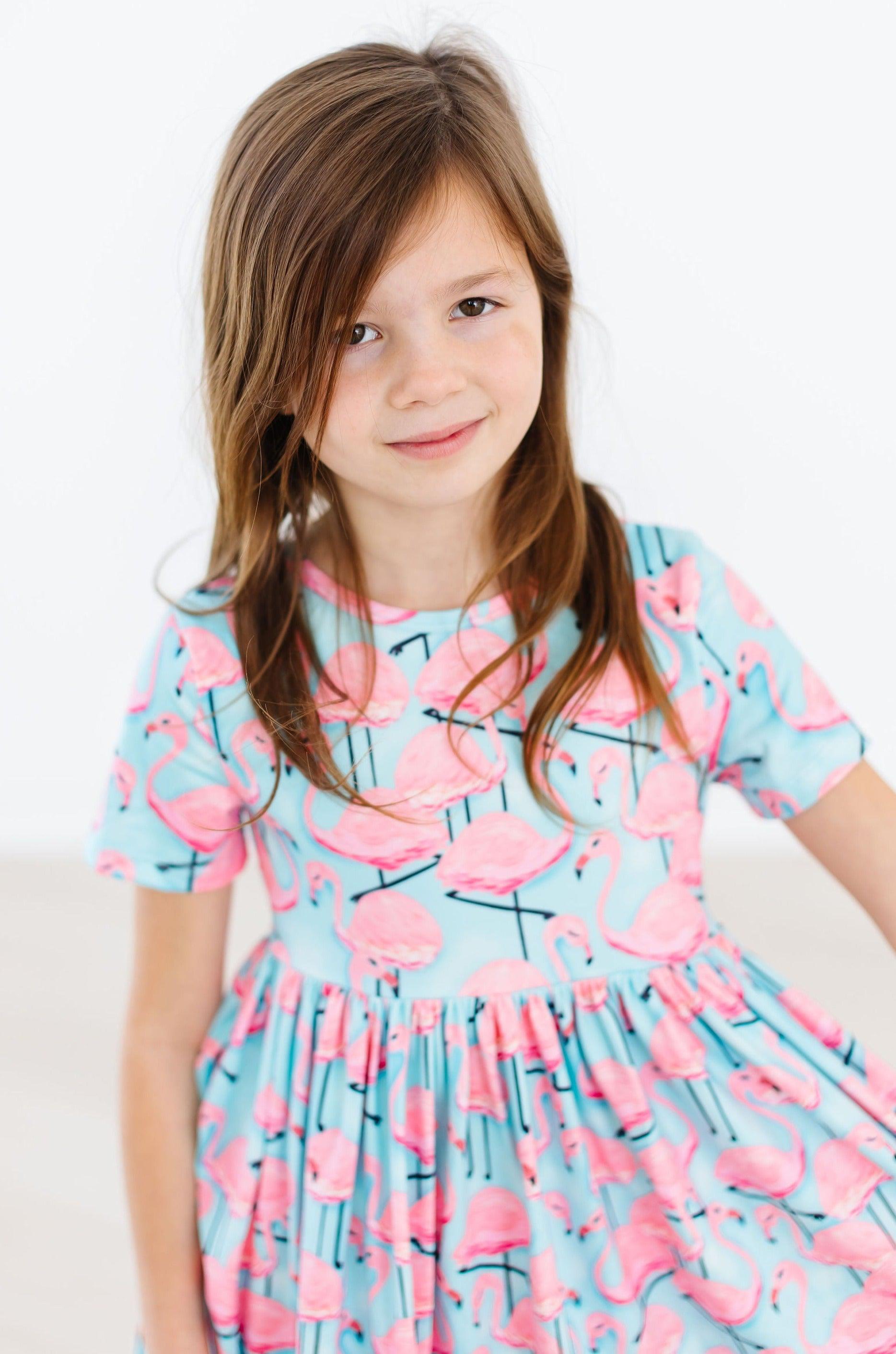 Stylish Pink Flamingo Short Sleeve Pocket Twirl Dress for Women - Perfect for Summer Parties, Beach Vacations & Casual Outings