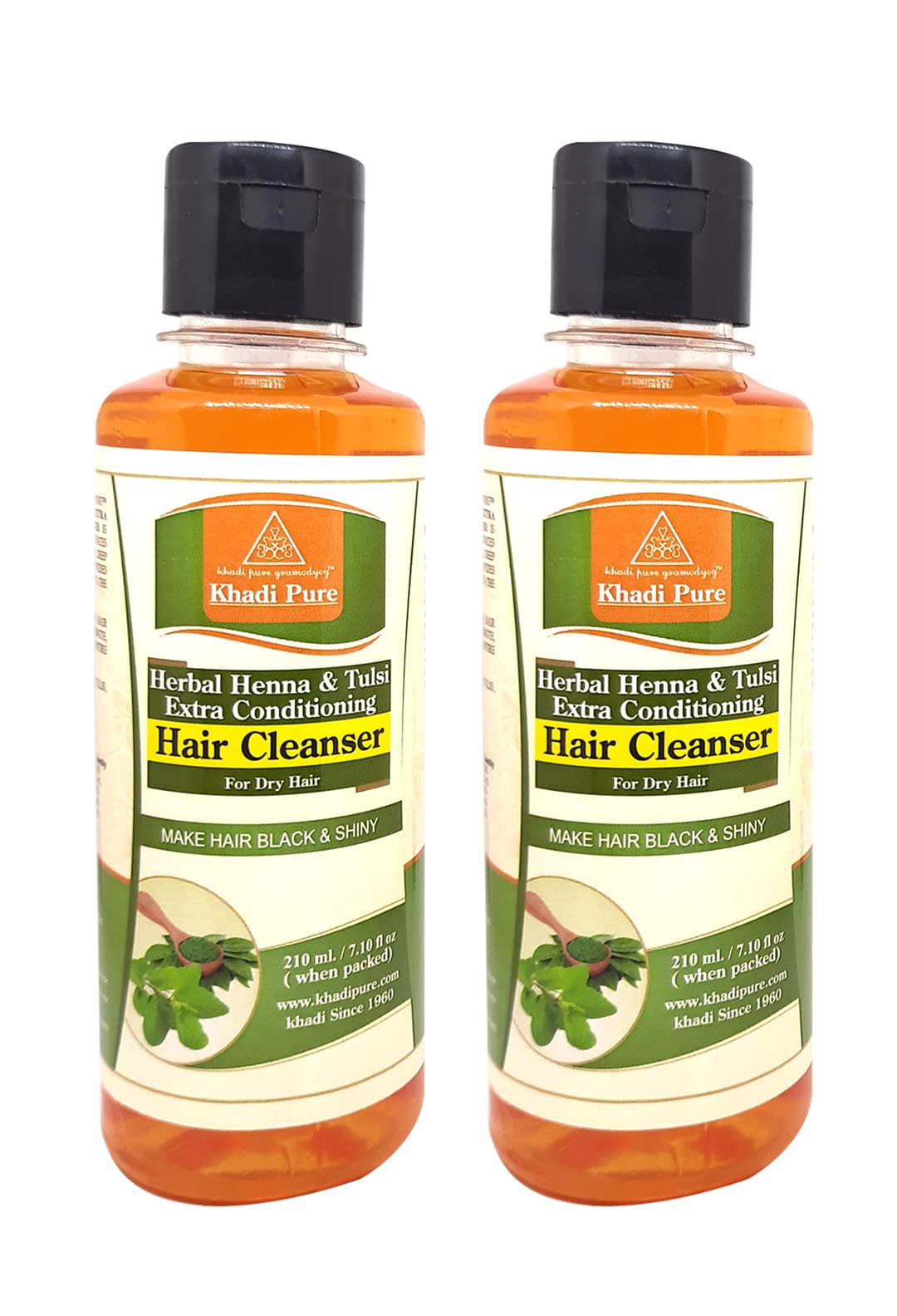 Khadi Pure Herbal Henna Tulsi Shampoo for Hair Growth & Scalp Care - 210ml (Pack of 2) - Natural Orange Color - Ayurvedic Hair Cleanser for Dry, Damaged Hair - Perfect for Daily Use & Hair Treatment