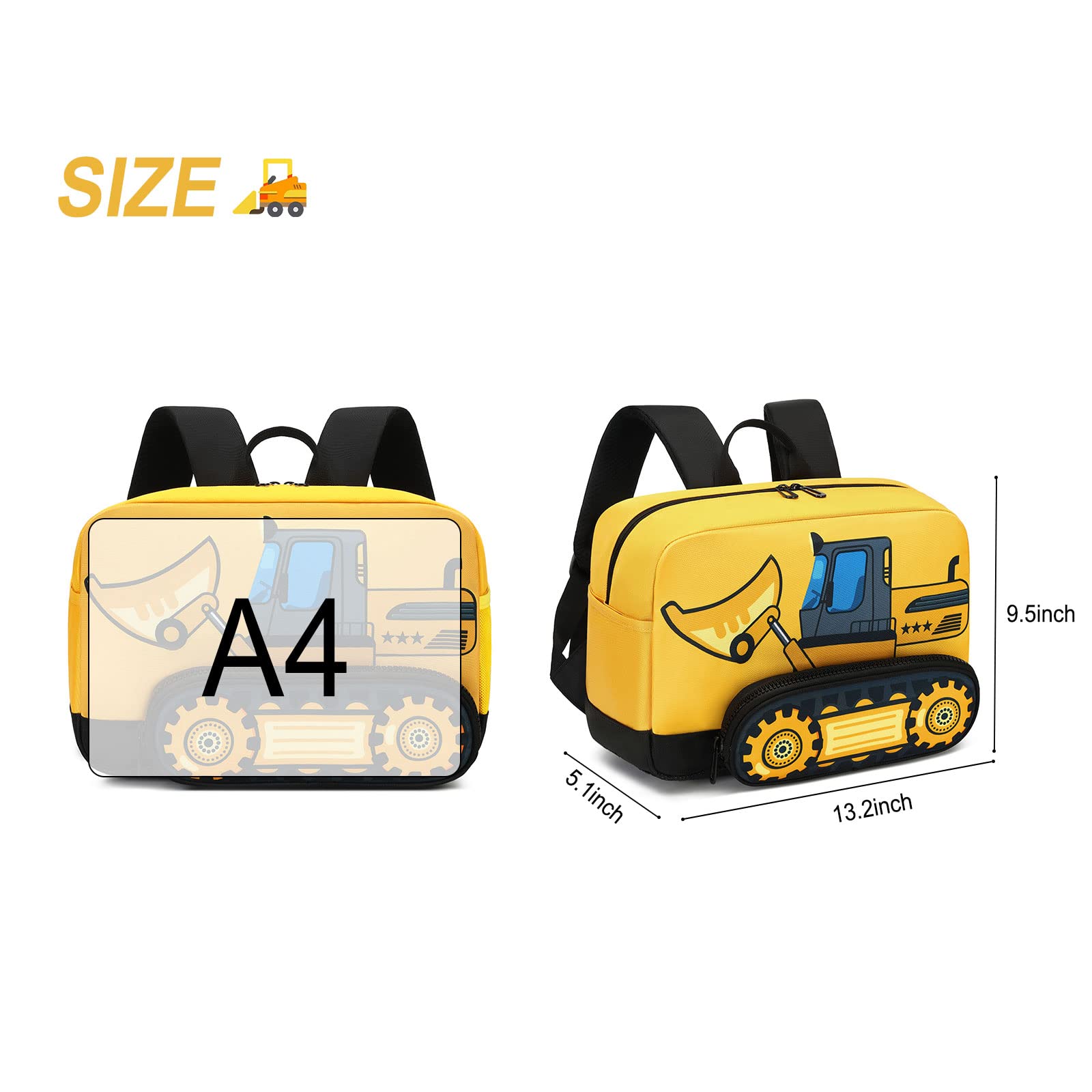 BTOOP Waterproof 3D Cute Toddler Backpack for Boys - Preschool School Bag for Nursery Daycare Kindergarten - Lightweight Kids Travel Backpack for Outdoor Activities & Daily Use - Yellow