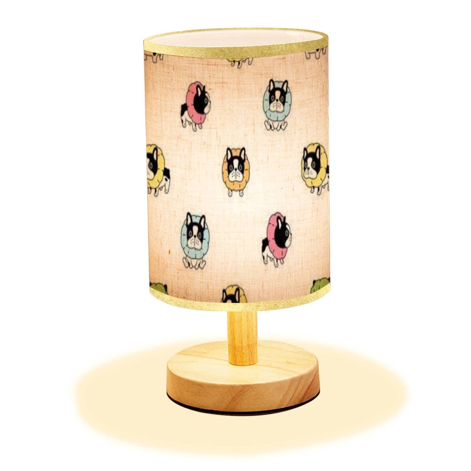 Minimalist Wooden Nightstand Lamp with Flaxen Fabric Shade - French Bulldog Design for Bedroom & Living Room | Perfect for Reading, Relaxing & Home Decor
