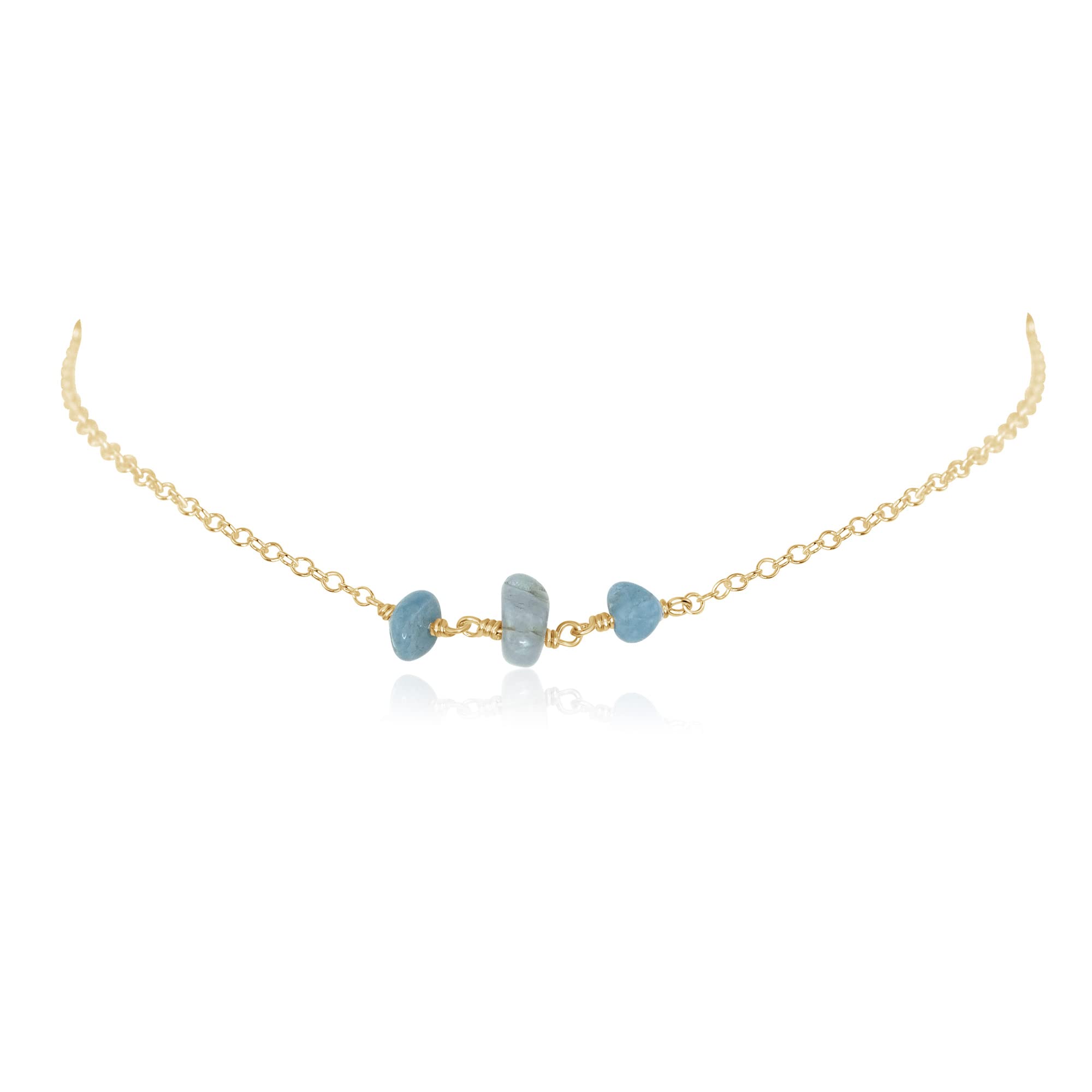 14k Gold Fill Aquamarine Beaded Chain Choker Necklace - Elegant Boho Jewelry for Women, Perfect for Weddings, Parties & Everyday Wear