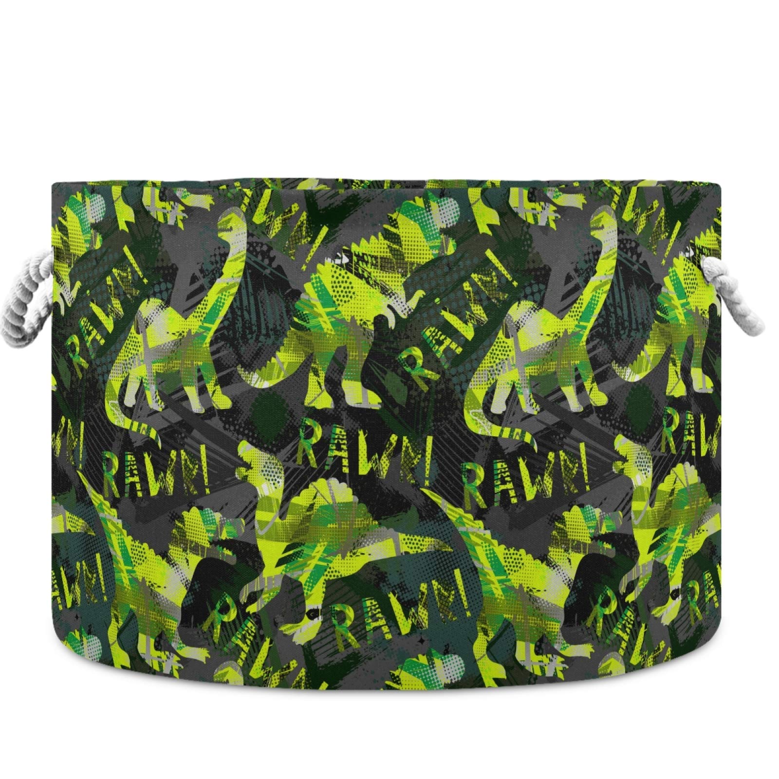 Visesunny Collapsible Large Capacity Storage Basket - Green Dinosaur Black Pattern Clothes & Toy Organizer with Durable Cotton Handles | Perfect for Bathroom, Bedroom, Nursery, Laundry & Closet Organization | Space-Saving Home Storage Solution for Kids' Rooms, Playrooms & Dorm Organization