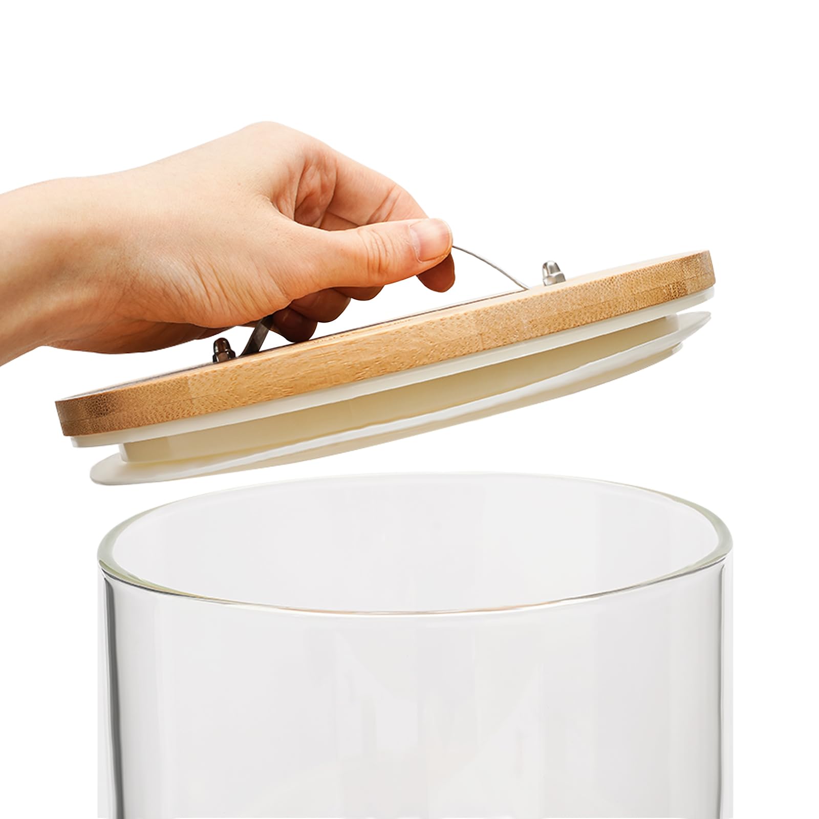 DYNAMI 5L Glass Rice Dispenser with Airtight Lid - Glass Cereal Storage Container with Bamboo Stand, Measuring Cup & Thermometer - Perfect for Kitchen Organization, Pantry Storage & Countertop Display